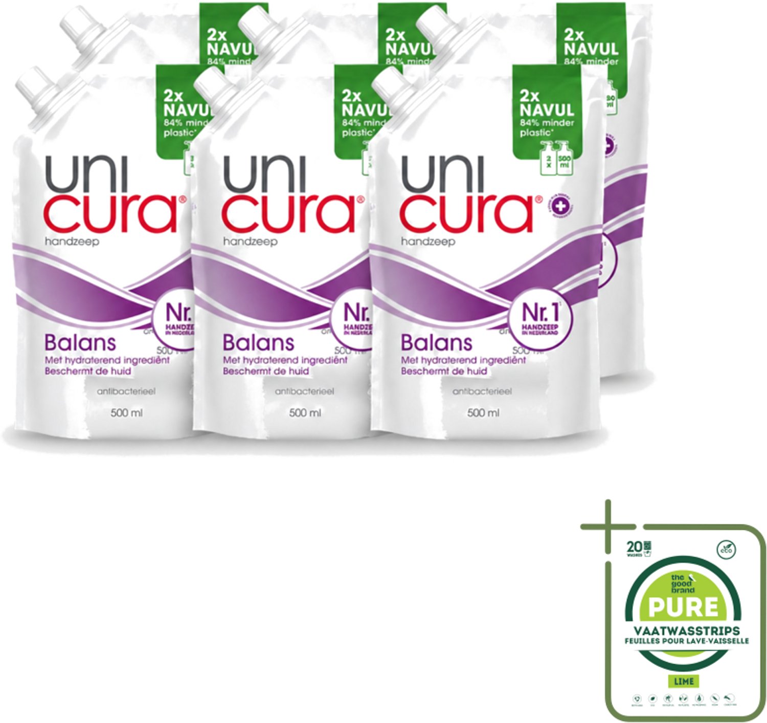 6 x Unicura – Vloeibare Handzeep Navulling – Balans – 500 ml - Grootverpakking - Vaatwasstrips - Handzeep - Antibacterieel - Zeepnavulling - Huidbescherming - Handen Reinigen