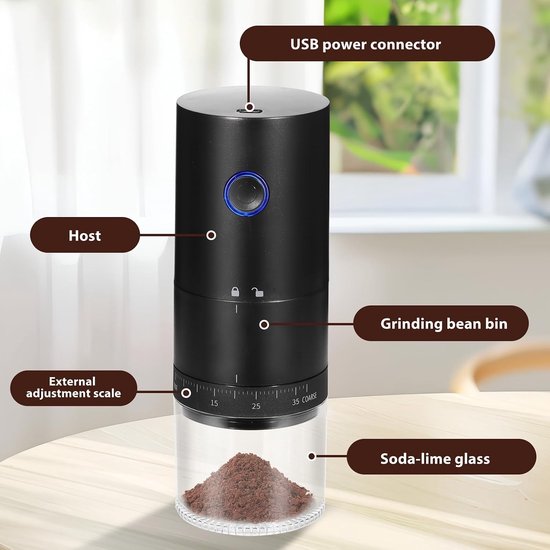 Elektrische Koffiemolen met 38 Instellingen voor Grofheid, USB Oplaadbaar, Keramische Kern voor Koffiebonen, Granen en Specerijen — afbeelding 2