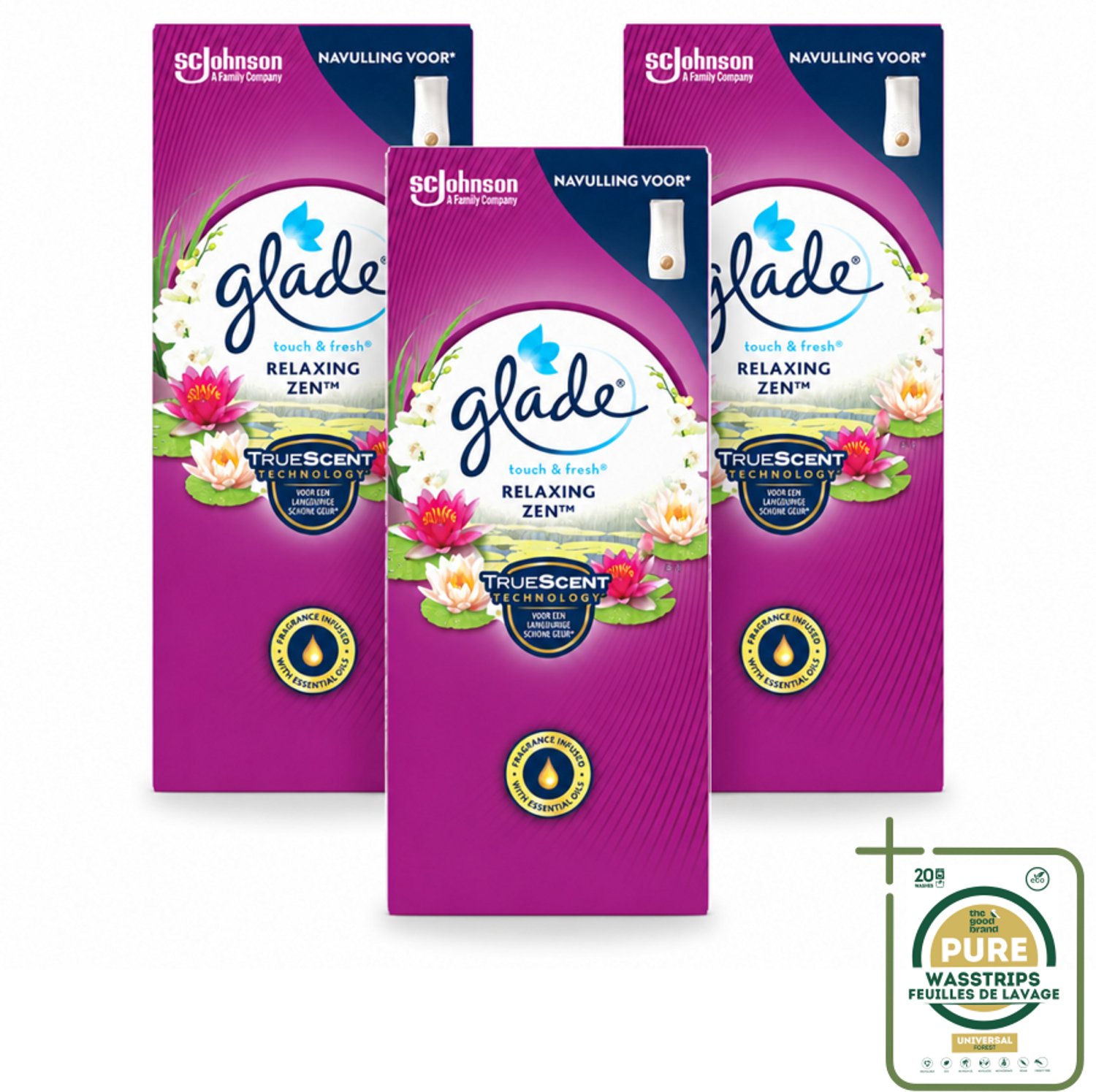 3 x Glade – Touch & Fresh Navulling – Relaxing Zen – 10 ml - Luchtverfrisser - Geurboost - Frisse Geur - Ontspannende Geur - Sandelhout
