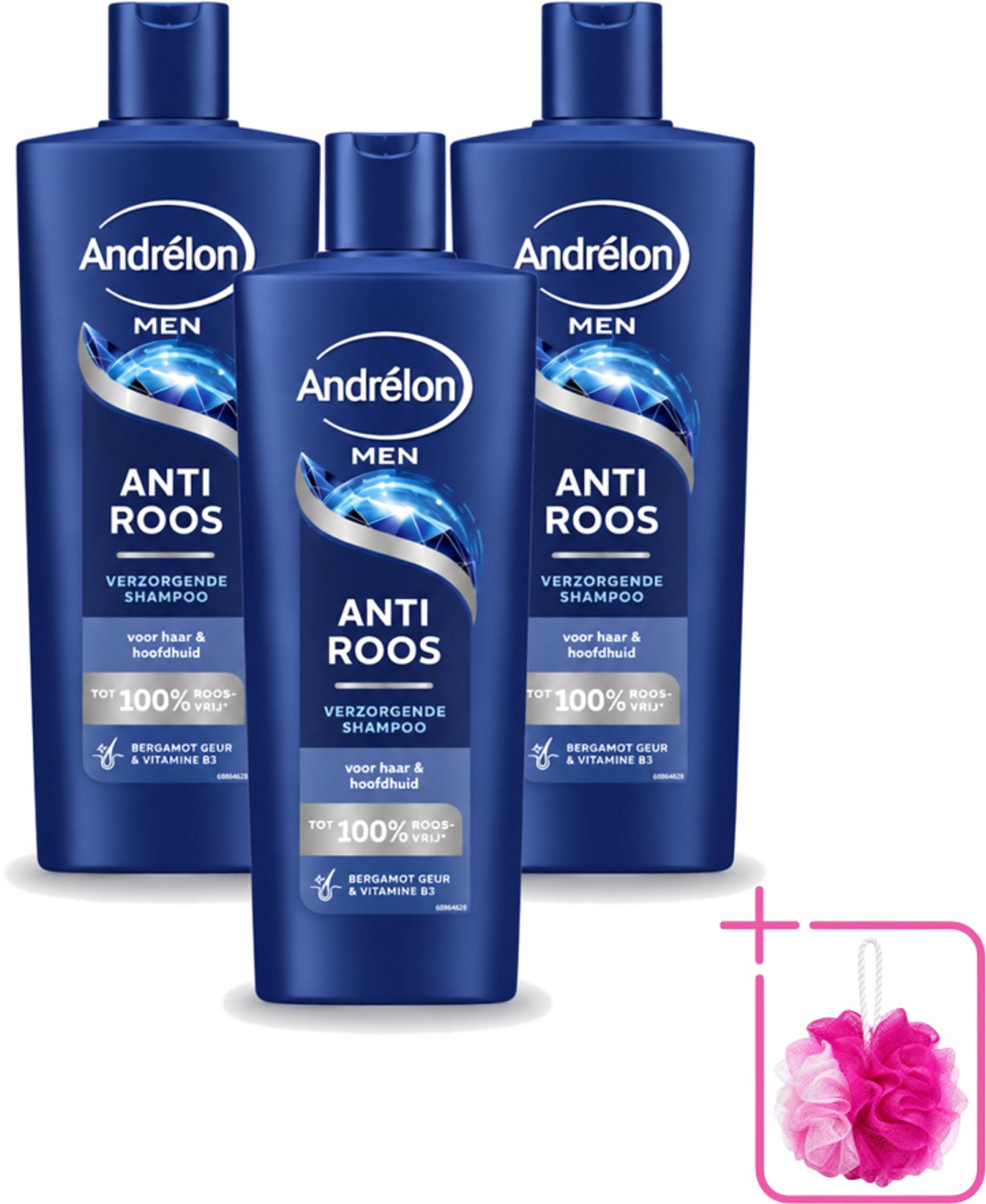 3 x Andrélon – Shampoo – Anti Roos Men – 400 ml - Bulkverpakking - Anti-roos shampoo - Douchemop - Roosvrij haar