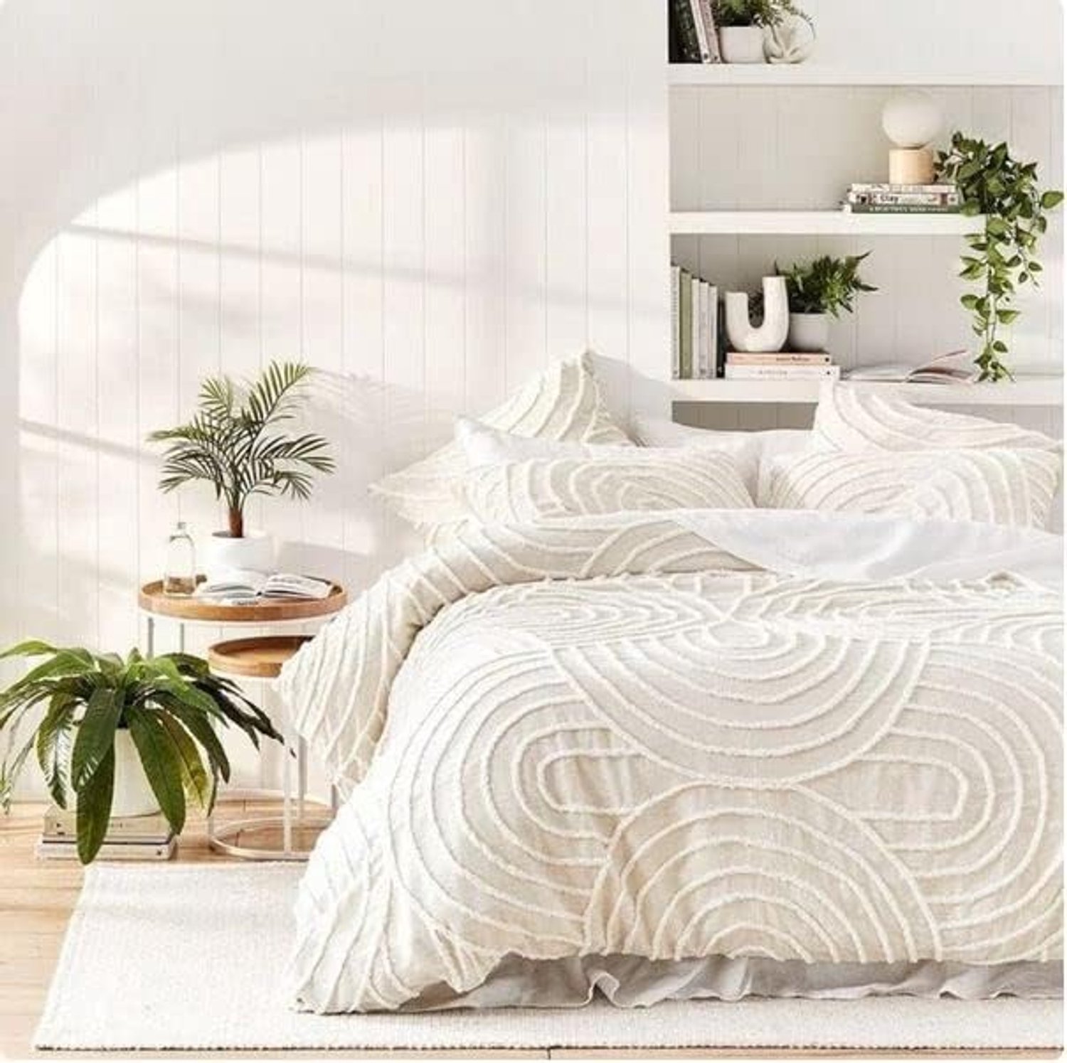 100% Katoen Handgetuft Getextureerd Dekbedovertrek Boho Beddengoed Dekbedovertrek Set van 3 Stuks met Hoekbanden & Ritssluitingen (Off White/Creame (Design 3), Twin XL 159 x 259 cm)