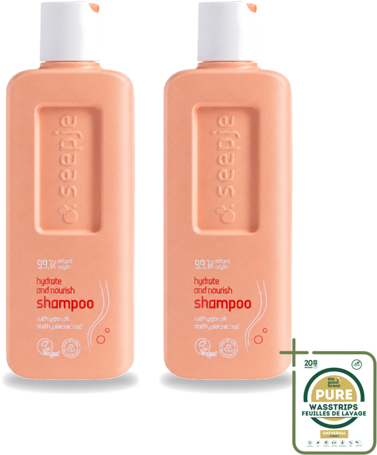 2 x Seepje - Hydrate & Nourish Shampoo - Intense Hydratatie voor Gezond Haar - 300 ml - Wasstrips - Hydratatie Haar - Voedend Shampoo - Droog Haar - Gezond Haar - Natuurlijke Shampoo