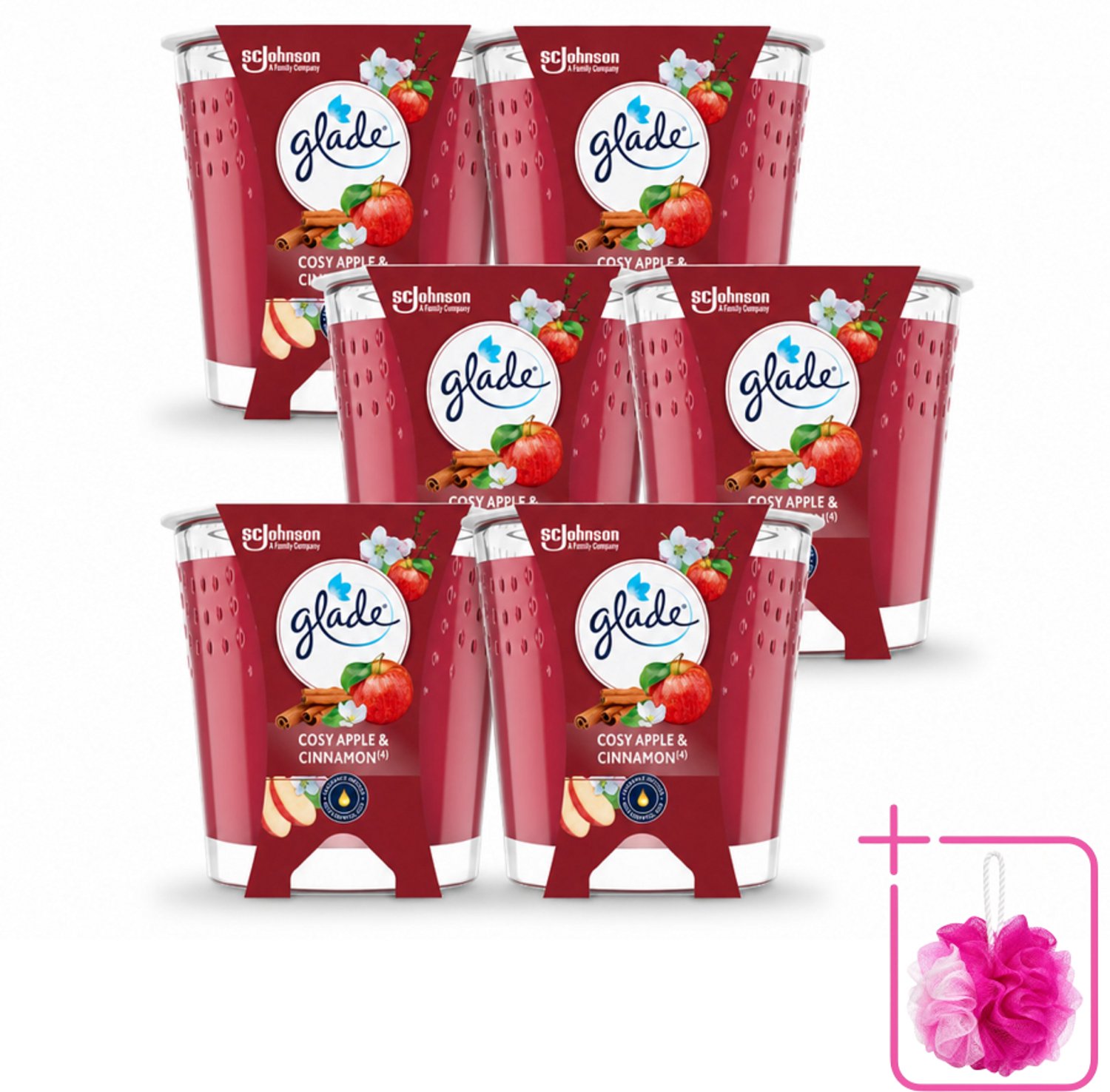 6 x Glade - Geurkaars Cosy Appel Kaneel - 100% Raapzaadwas & Vegan - 112 g - Bulkverpakking - Geurkaars - Douchemop - Vegan