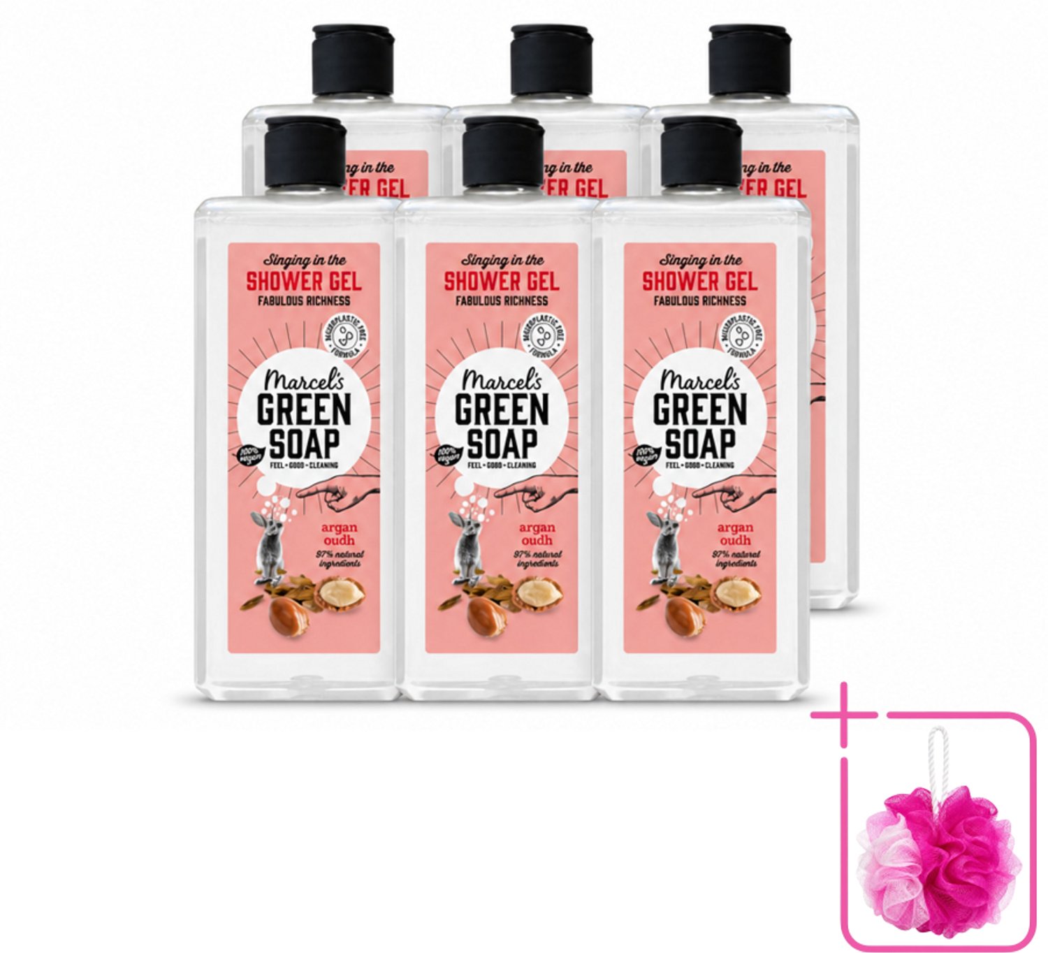 6 x Marcel's Green Soap - Douchegel - Argan & Oudh - Verzorgend & zacht - 300 ml - Bulkverpakking - Douchegel - Douchemop - Argan
