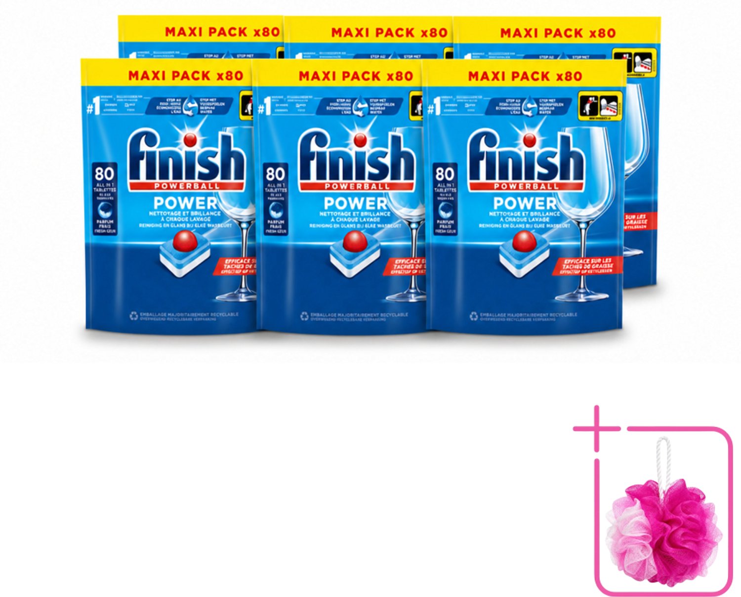 6 x Finish - Vaatwasmiddel - Power All in One Regular - Effectieve Alles-in-1 Reiniging - 80 capsules - Bulkverpakking - Vaatwas - Douchemop - Vaatwasser