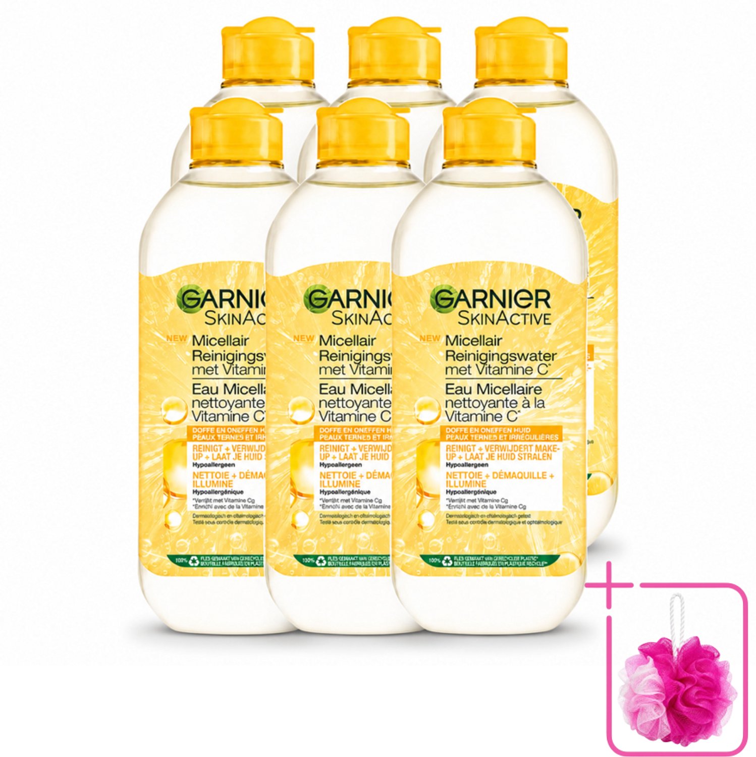 6 x Garnier - SkinActive - Micellair Water - Vitamine C - Reinigingswater - 400 ml - Bulkverpakking - Micellair reinigingswater - Douchemop - Vitamine c