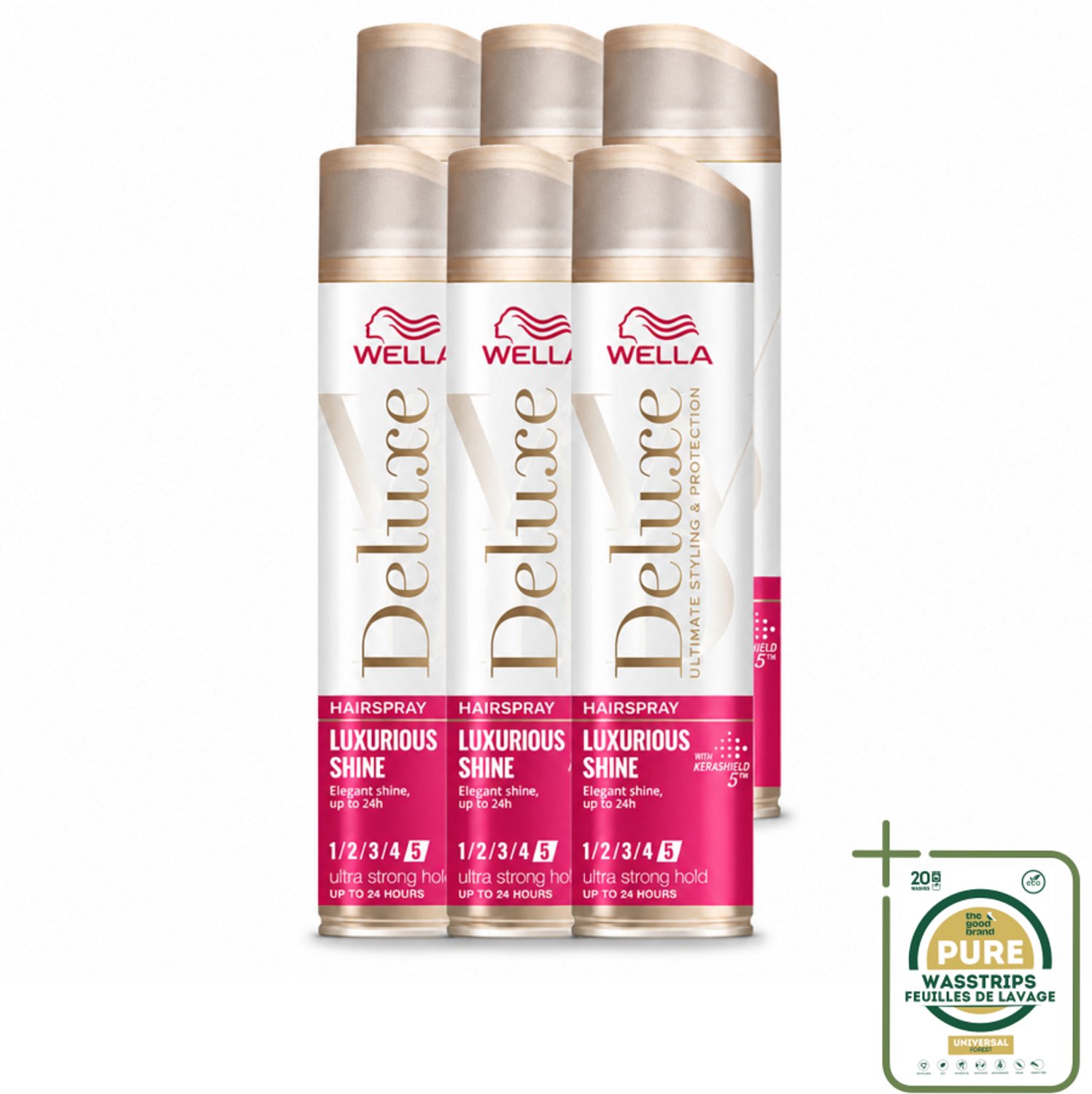 6 x Wella – Deluxe Luxurious Shine – Haarspray – 250 ml - Wasstrips - Haarspray - Glans - UV Bescherming - Anti-pluis - Haar Fixatie
