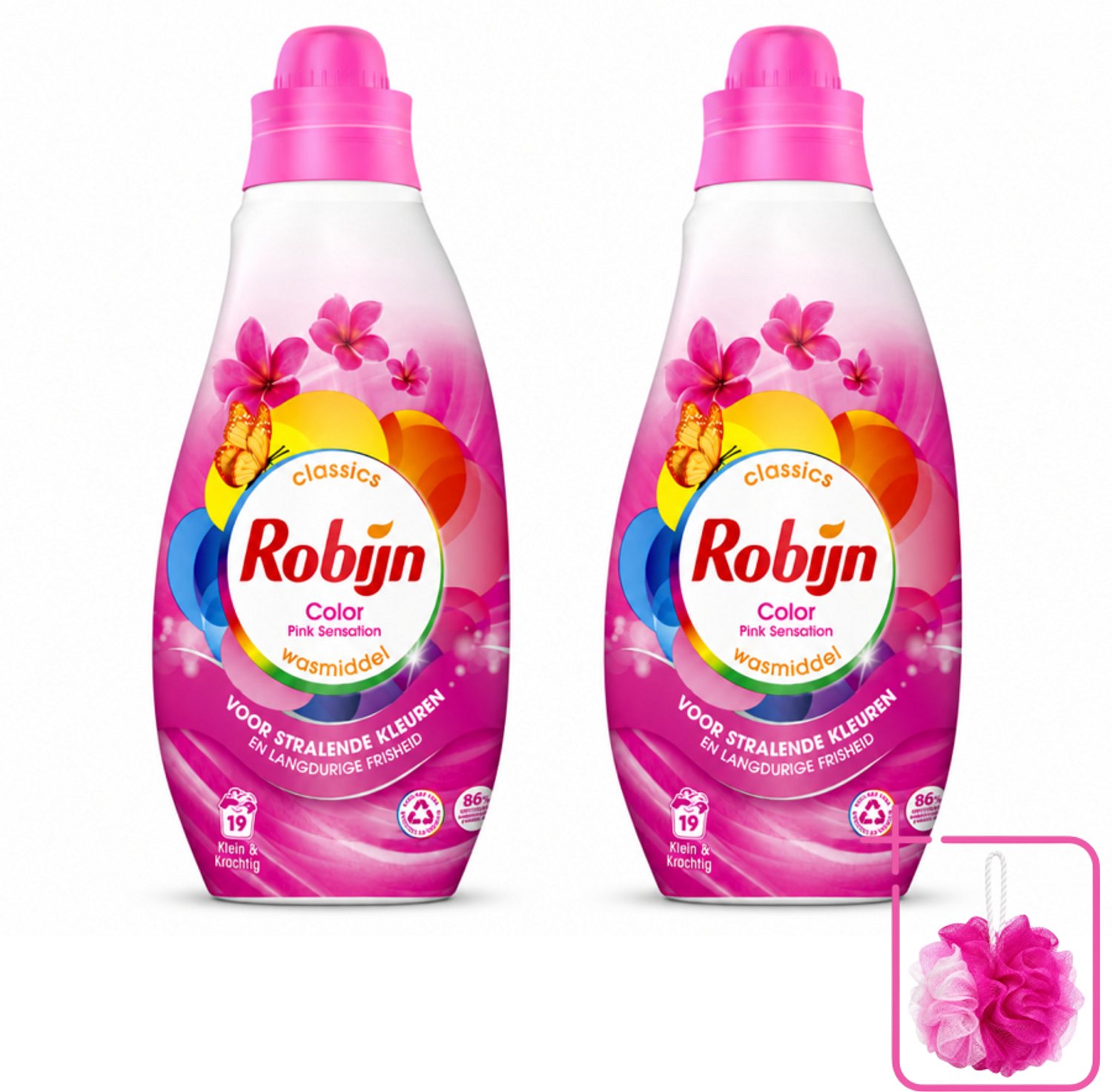 2 x Robijn - Klein & Krachtig Classics Color Pink Sensation - Vloeibaar Wasmiddel - 19 Wasbeurten - Bulkverpakking - Kleurbehoud - Douchemop - Frisse was