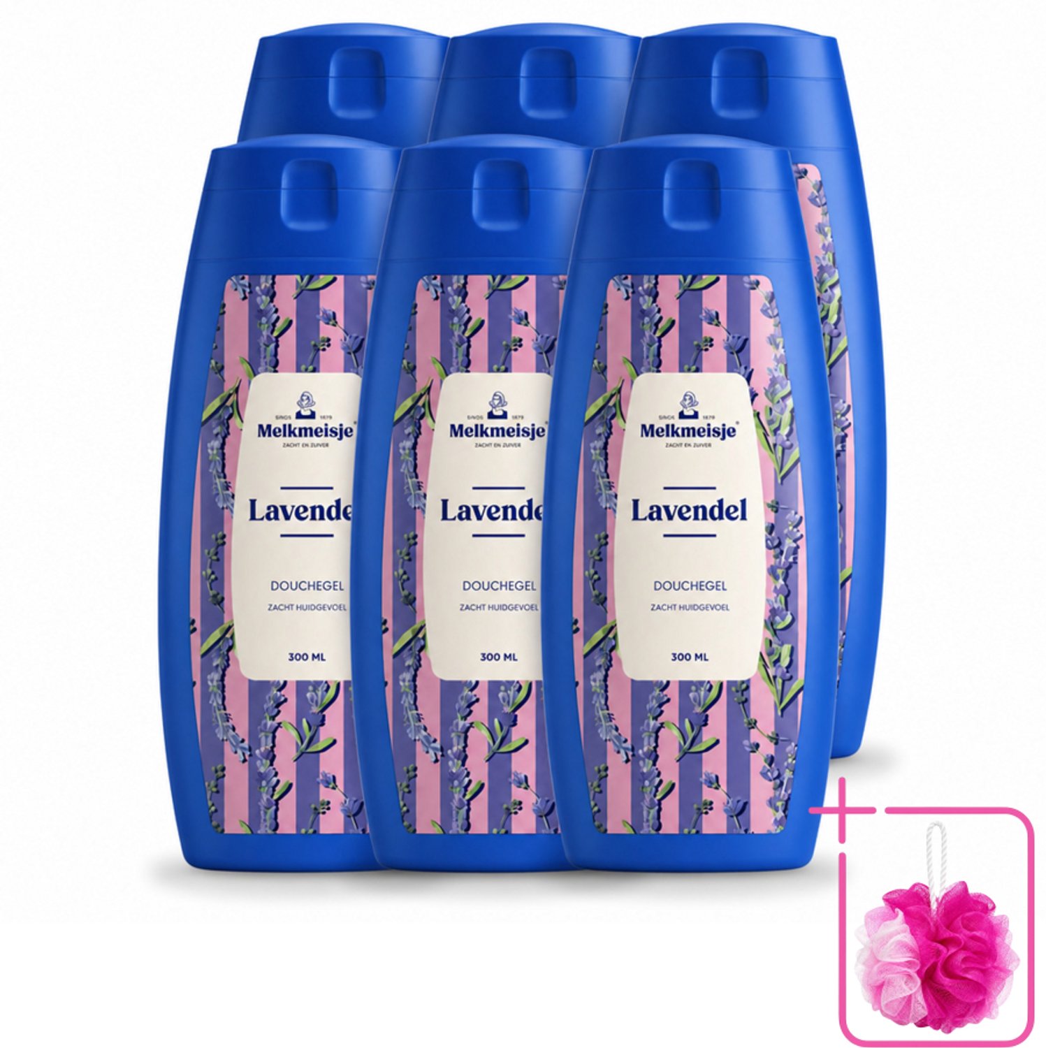 6 x Melkmeisje – Douchegel – Lavendel – Zacht Huidgevoel – 300 ml - Bulkverpakking - Badcrème - Douchemop - Douchecrème
