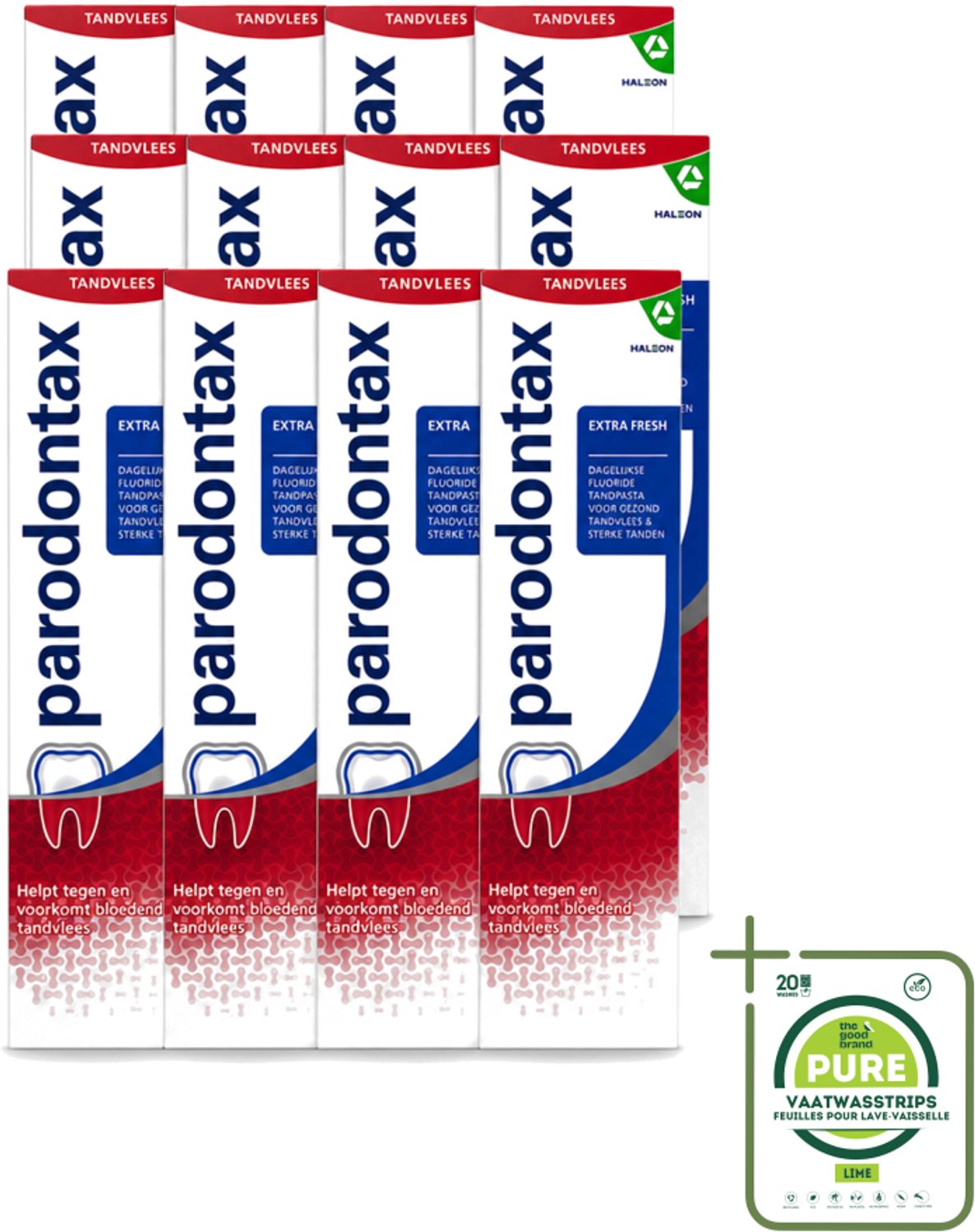 12 x Parodontax – Tandpasta – Extra Fresh – 75 ml - Grootverpakking - Vaatwasstrips - Tandpasta Voor Bloedend Tandvlees - Gezond Tandvlees - Frisheid Mond - Tandpasta Met Fluoride - Tandpasta Voor Geïrriteerd Tandvlees