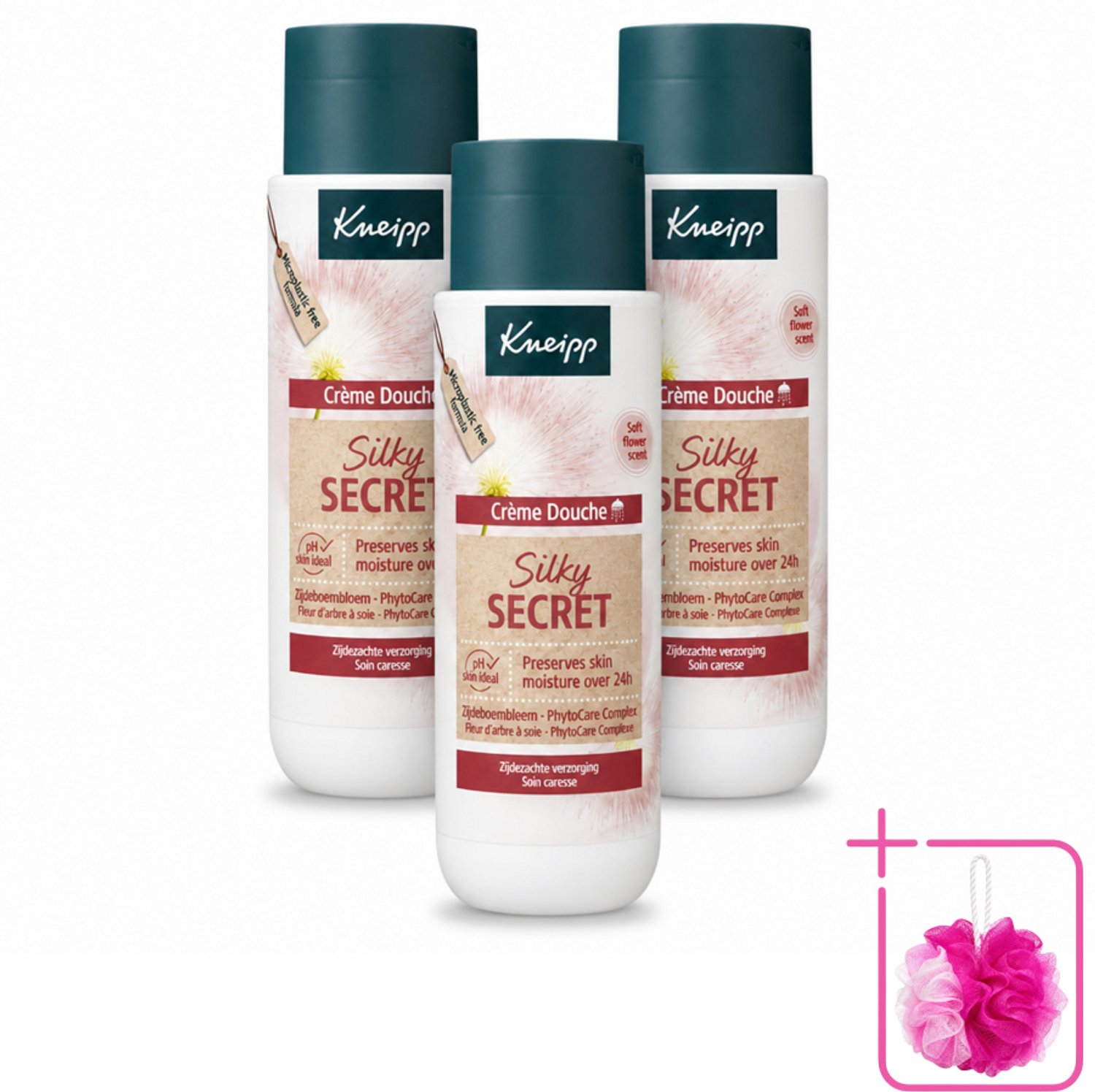 3 x Kneipp - Douchecrème - Silky Secret - 200 ml - Bulkverpakking - Douchecrème - Douchemop - Zijde