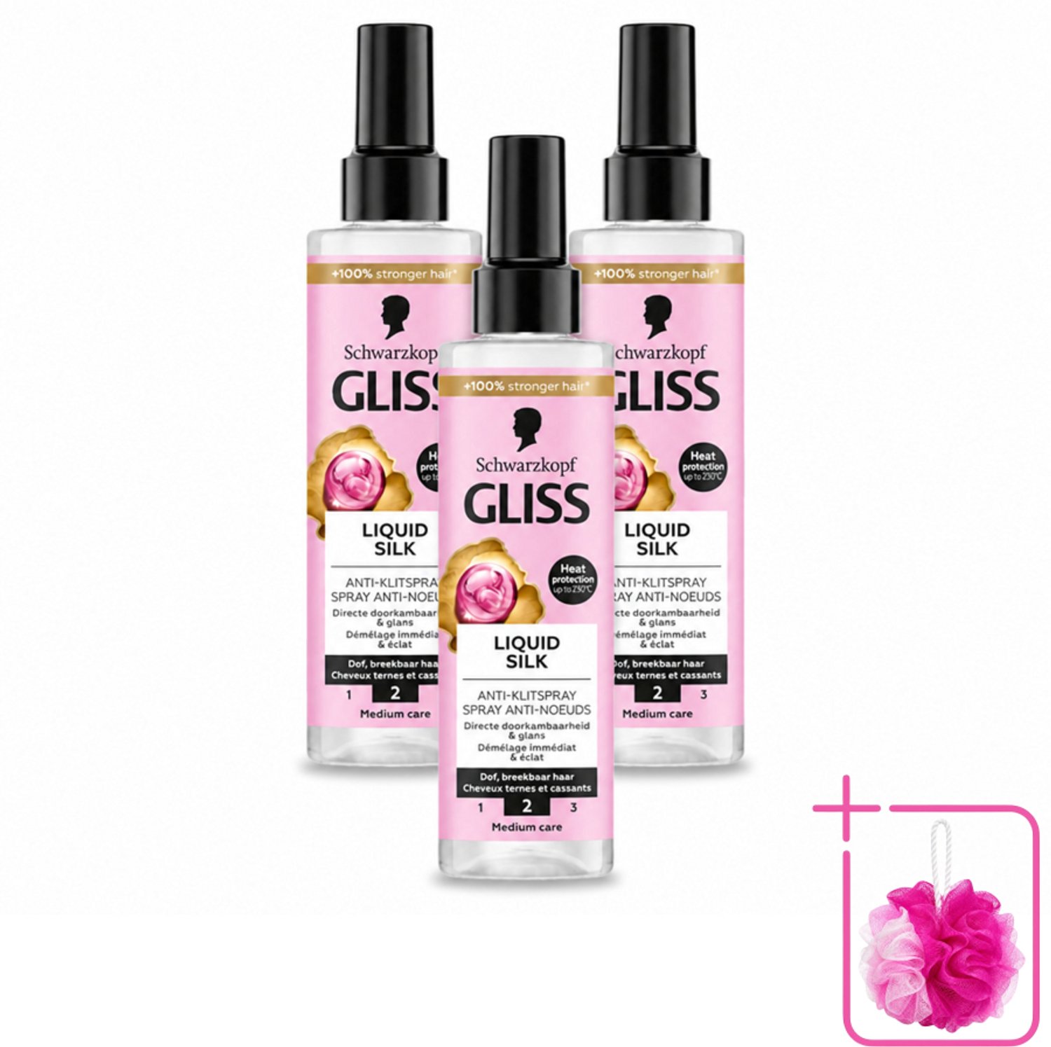 3 x Gliss - Anti-Klit Spray Liquid Silk Gloss voor Glanzend en Klitvrij Haar - 200 ml - Bulkverpakking - Ontwarren haar - Douchemop - Glansspray