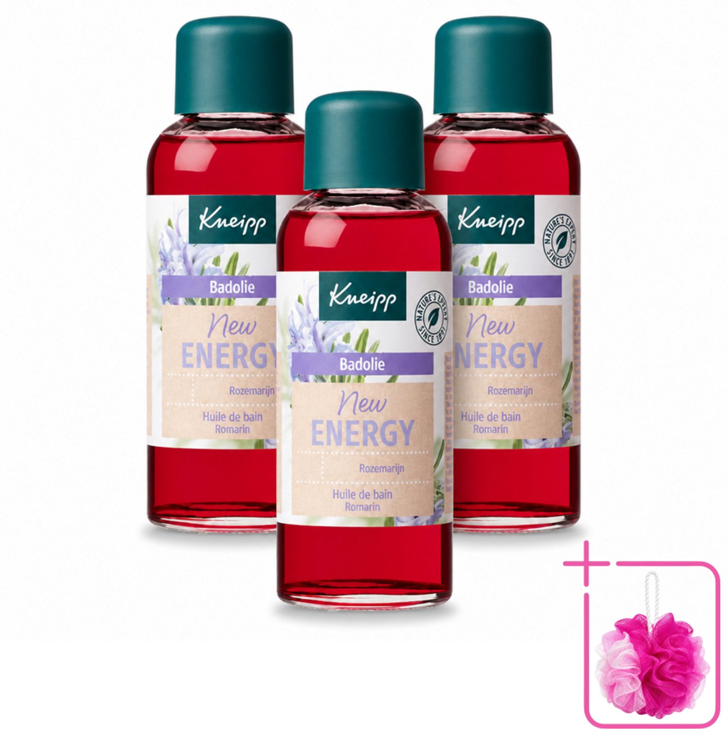 3 x Kneipp - Badolie - Rozemarijn - Voor nieuwe energie - 100 ml - Bulkverpakking - Badolie - Douchemop - Energie