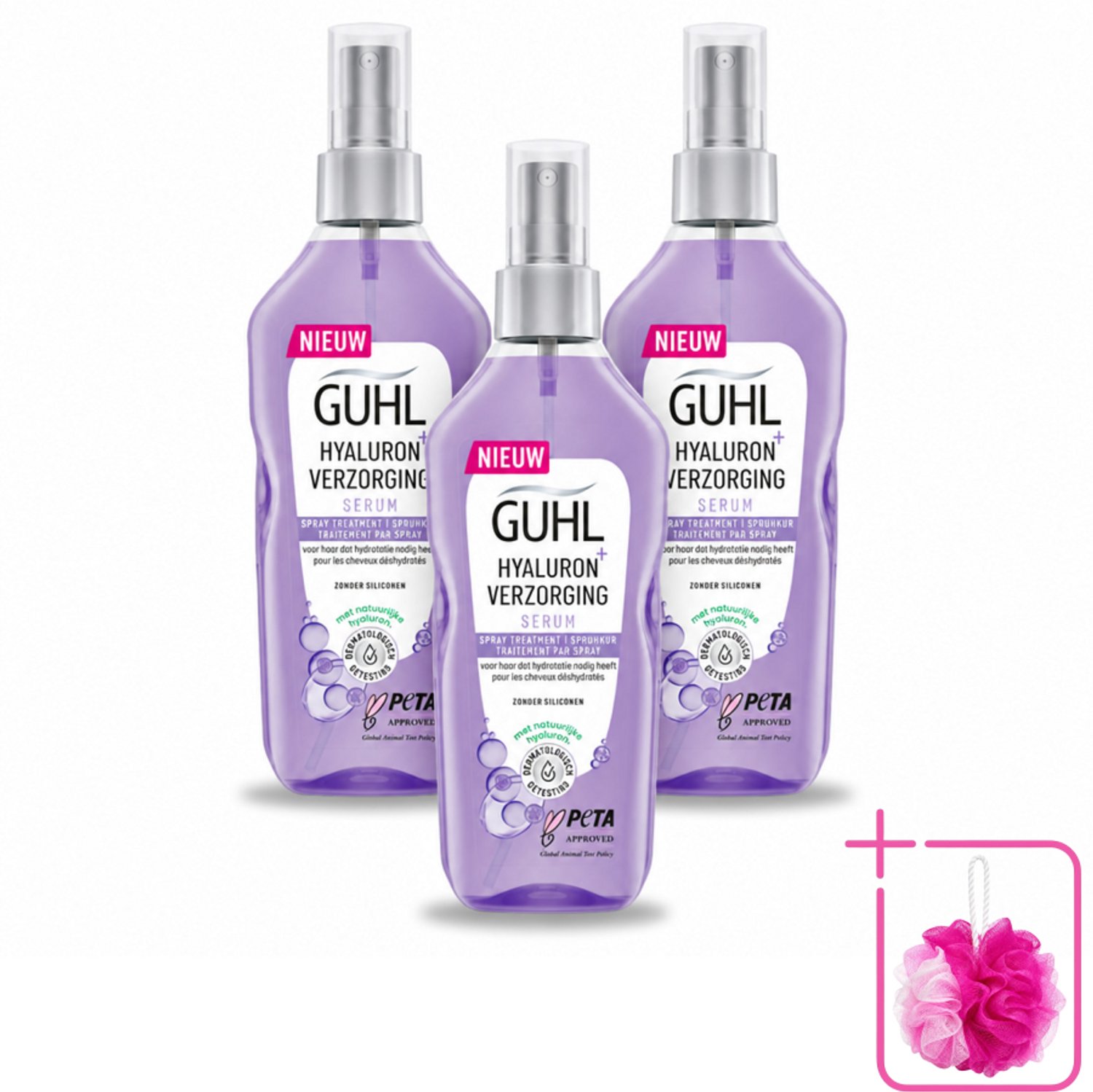 3 x Guhl - Spray - Hyaluron Verzorging - 150 ml - Bulkverpakking - Haarhydratatie - Douchemop - Hyaluronzuur