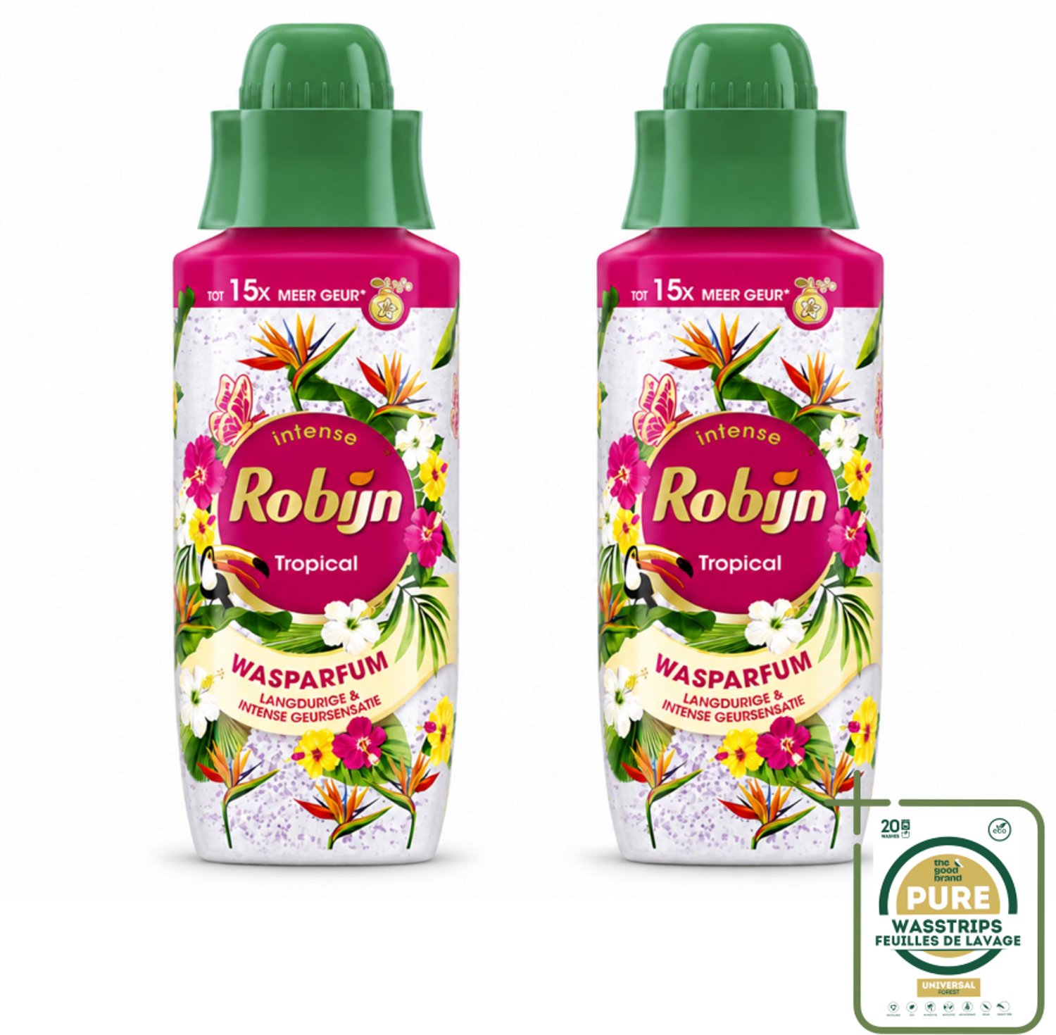 2 x Robijn – Wasparfum – Tropical – 342 ml - Wasstrips - Wasparfum - Tropisch - Geur - Wasverzachter - Wasmiddel
