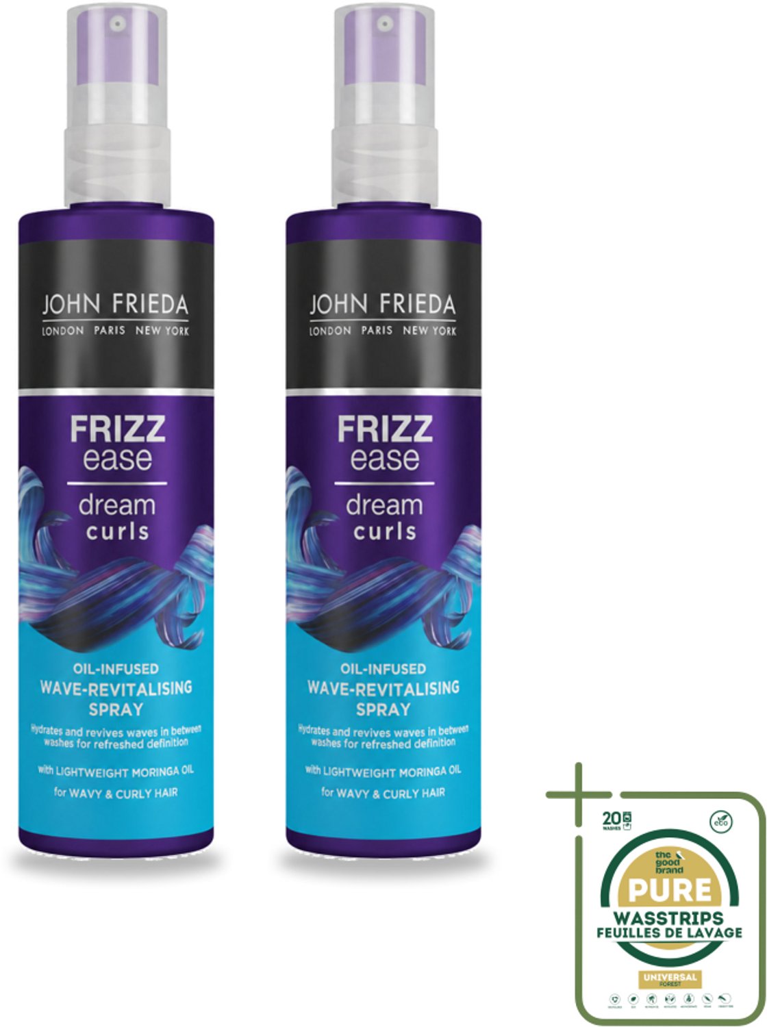 2 x John Frieda – Spray – Frizz Ease Dream Curls Oil Infused Revitalising – Hydraterend en verfrissend – 150 ml - Krullen Opfrissen - Anti Pluis Spray - Krullen Hydrateren - Golvend Haar - Krullen Verfrissen
