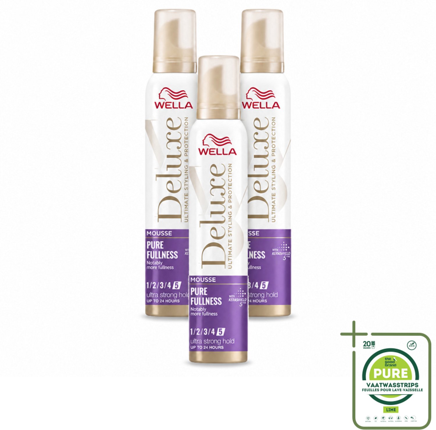 3 x Wella – Deluxe Pure Fullness – Haarmousse – 200 ml - Grootverpakking - Vaatwasstrips - Haarmousse - Volume - Haarbescherming - Kerashield 5 - Anti-pluis