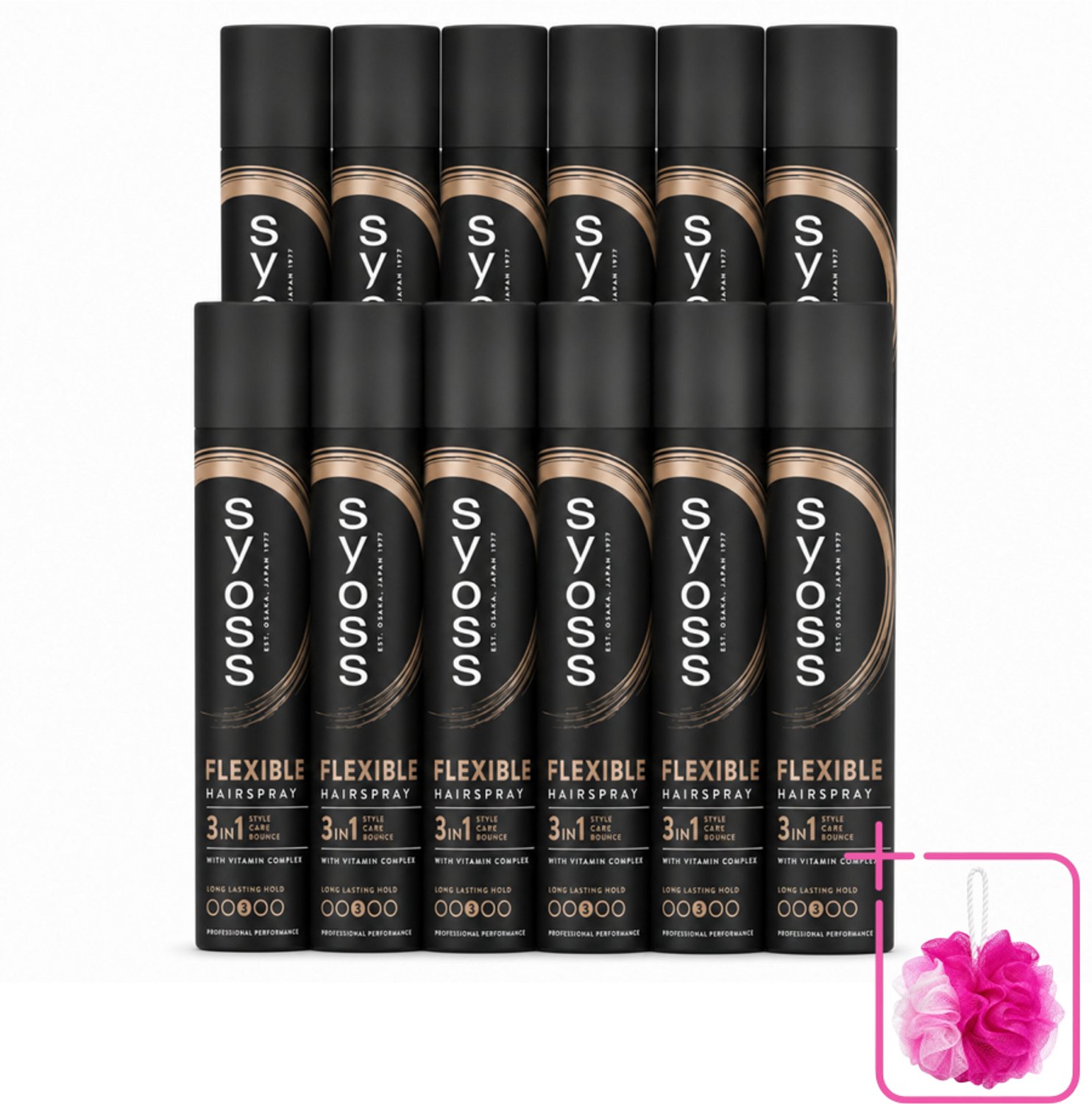 12 x Syoss - Hold & Flex - Haarspray - Flexibele Fixatie - 300 ml - Bulkverpakking - Haarspray - Douchemop - Flexibele fixatie