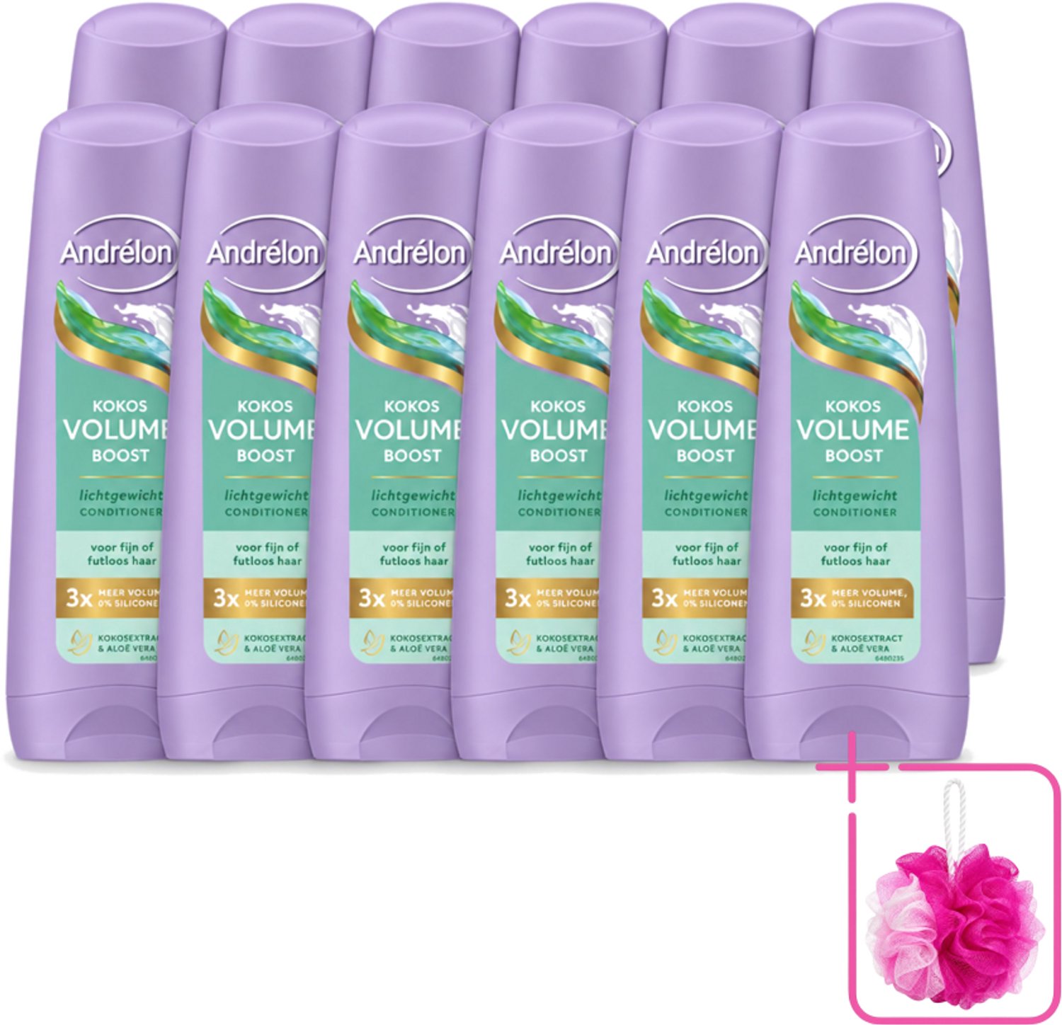 12 x Andrélon – Conditioner – Volume Boost – 200 ml - Bulkverpakking - Volume boost haar - Douchemop - Kokos conditioner