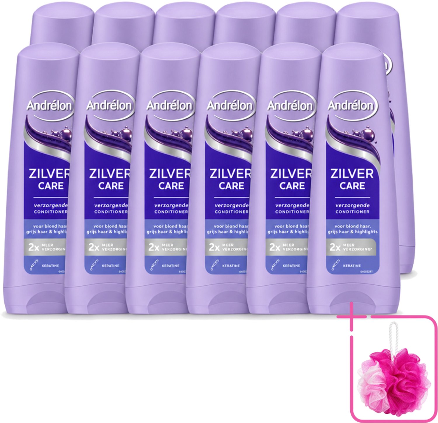 12 x Andrélon – Conditioner – Zilver Care – 200 ml - Bulkverpakking - Blond haar verzorging - Douchemop - Grijs haar verzorging