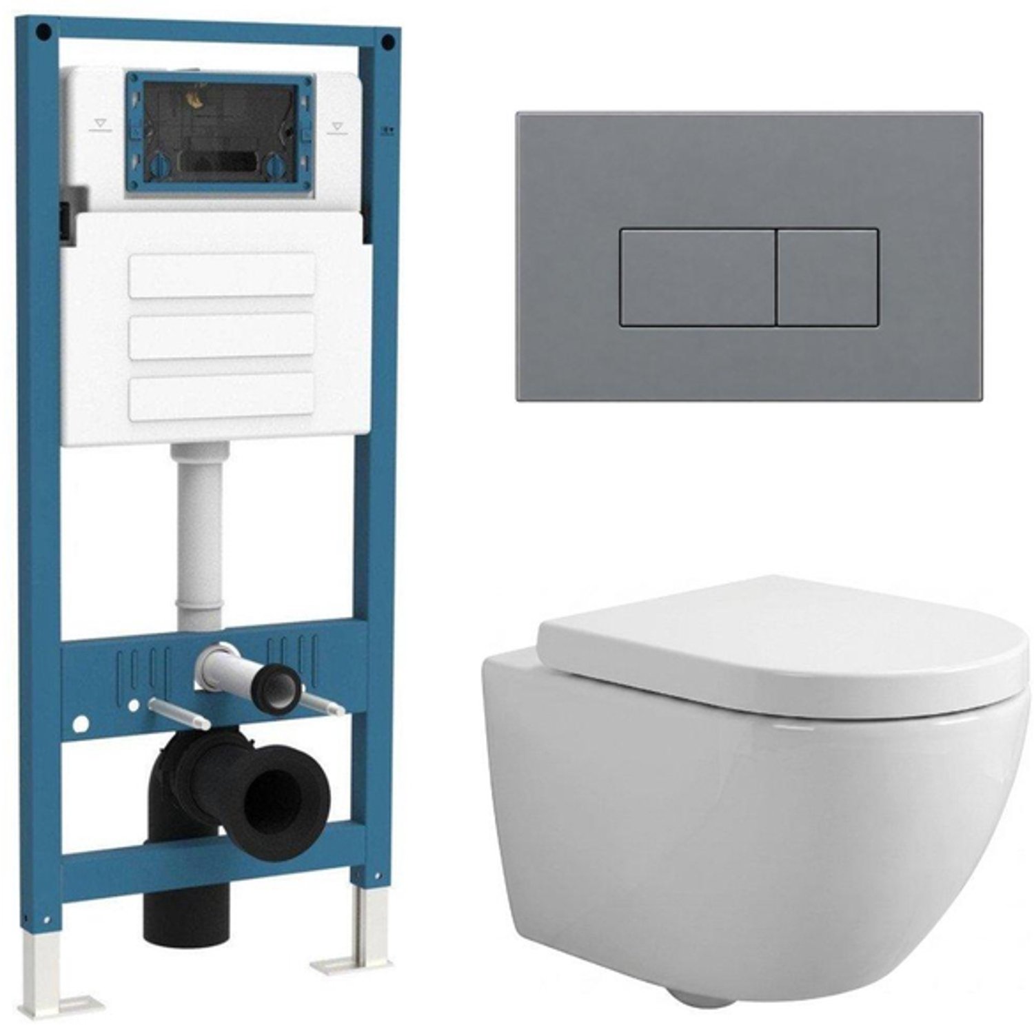 QeramiQ Dely Swirl Compact Toiletset - inbouwreservoir QeramiQ flush - 25mm zitting - kunststof bedieningsplaat licht grijs - rechthoekige knoppen - glans wit