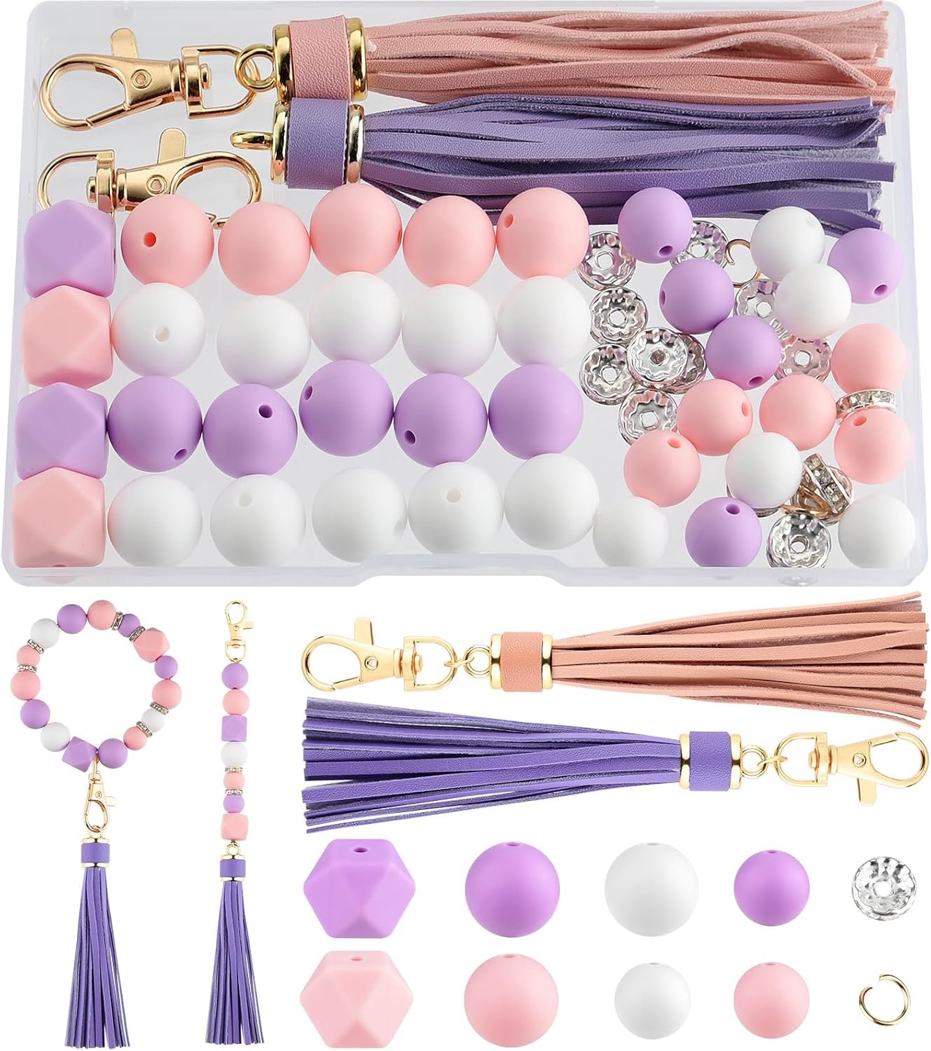 NEBURORA Silicone Beads for Key Chains Production Set (Purple, Pink, White) - ShopVlot