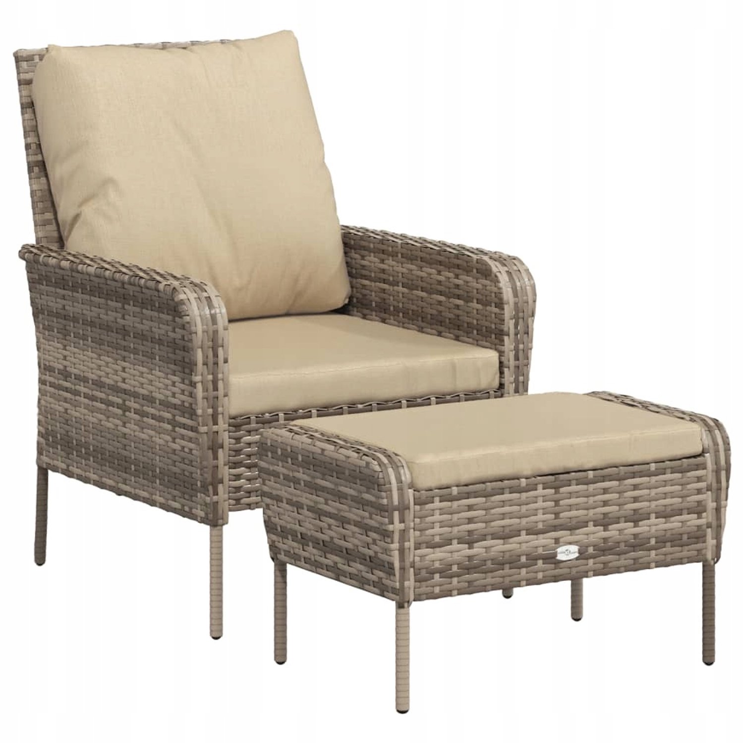 Comfortabele Rotan Loungestoel met Voetenbank voor Tuin & Balkon