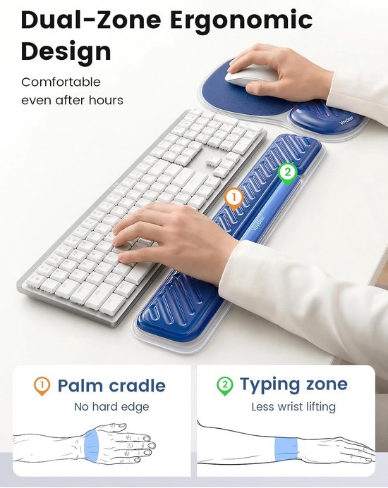 Ergonomische palmsteun set van traagschuim, antislip polssteunen voor toetsenbord en muis, ideaal voor kantoor, thuiswerk en gamen — afbeelding 2