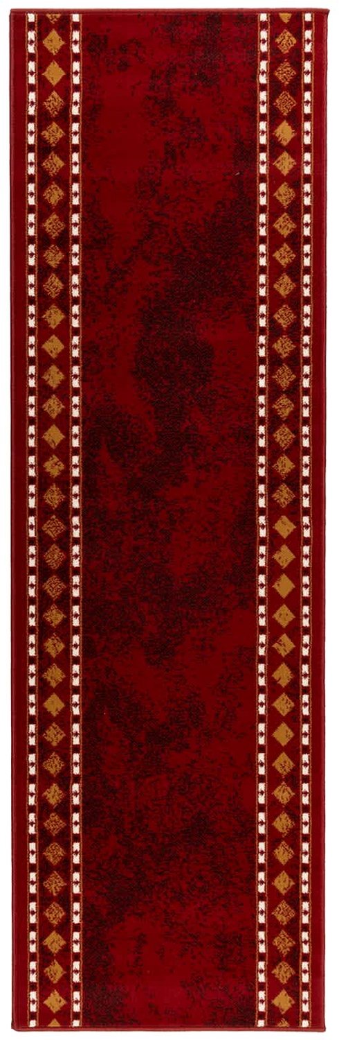 vidaXL Lopers - Tapijt - FLORNES - Geweven - Rood - Diamanten - 100 - x - 350 - cm - PP