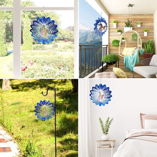 Grote metalen tuin windspinners en hangende buiten windgong met wandnagels, roestvrijstalen vlinder sculpturen (30x30cm) voor sfeervolle decoratie en beweging in de tuin — afbeelding 3