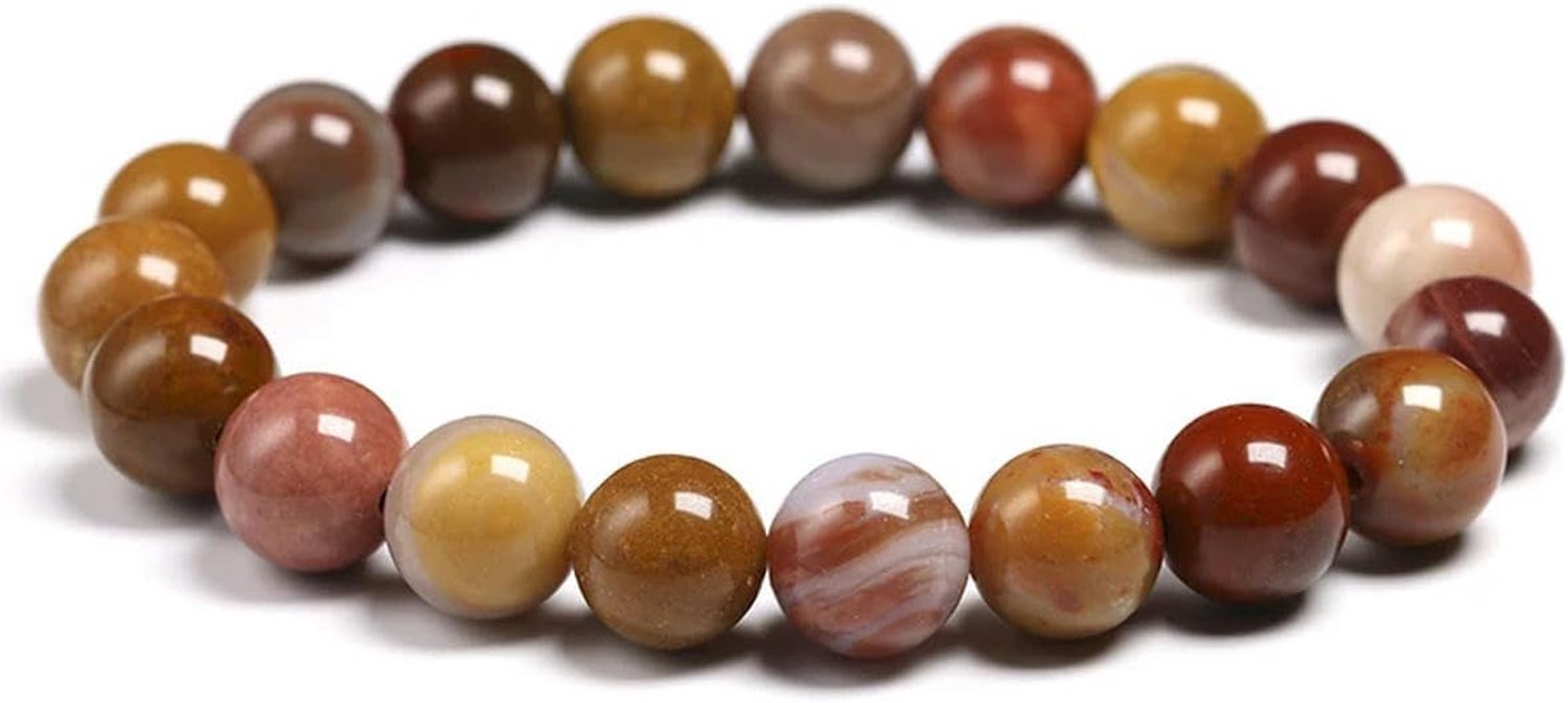 Natuurlijke Roze Houten Silicified Versteende Steen Ronde Kralen Voor Armband Vrouwen Mannen Handgemaakte Maken Armbanden, 19cm 7.5inch, Steen Emaille Glas, Zirkonia Agaat obsidiaan