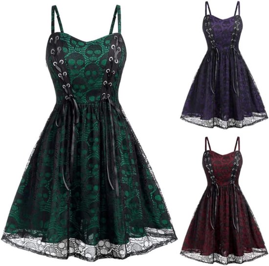 Women’s Goth Dress Lace Floral Vintage Steampunk Gothic Dress Victorian Costumes Clothing Mini Dress For Girls — afbeelding 2