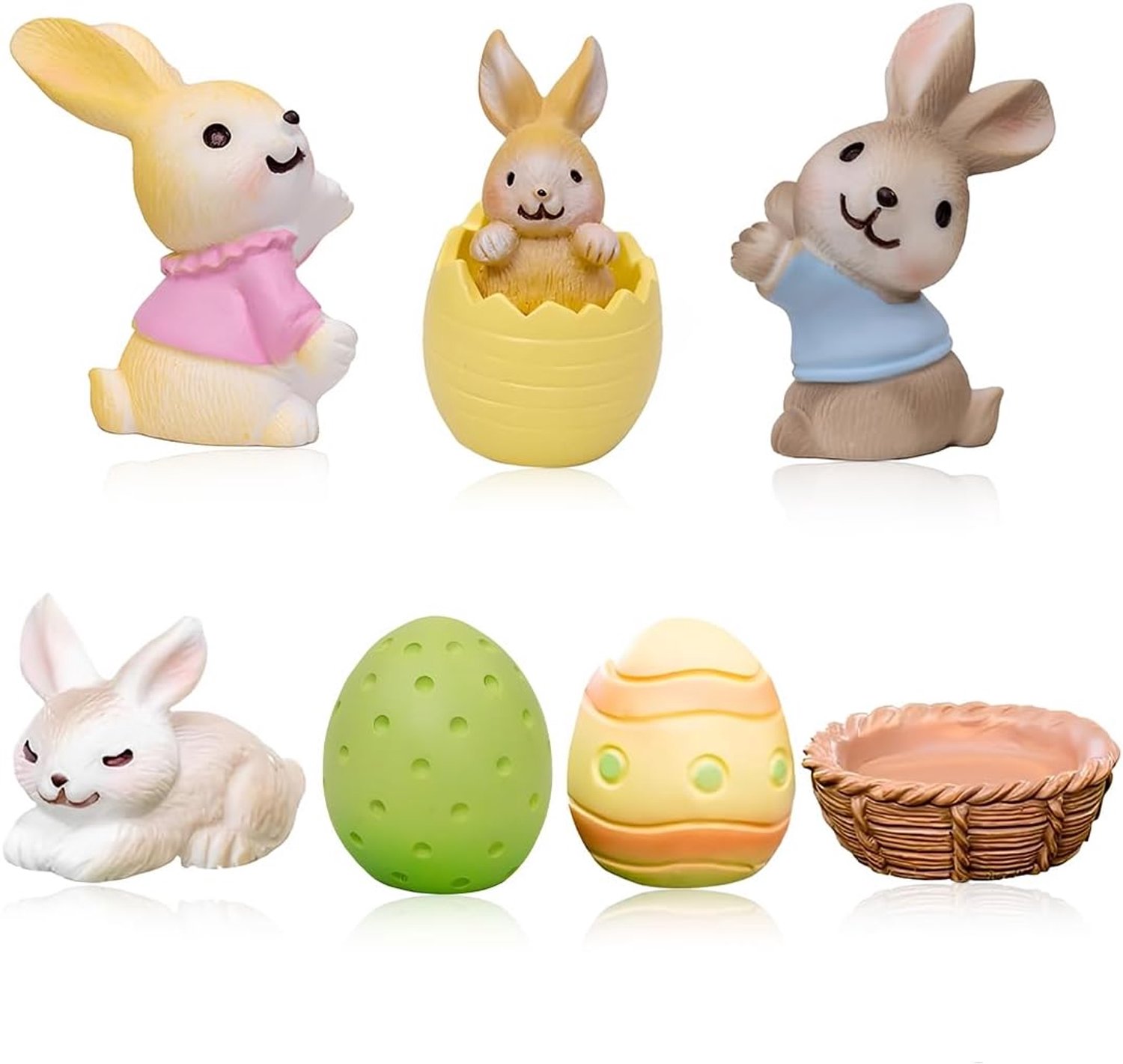 Miniatuur tuinen set 7 delen - Resin konijnen en Pasen decoratie - Voor bloempotten en micro-landschappen - ShopVlot