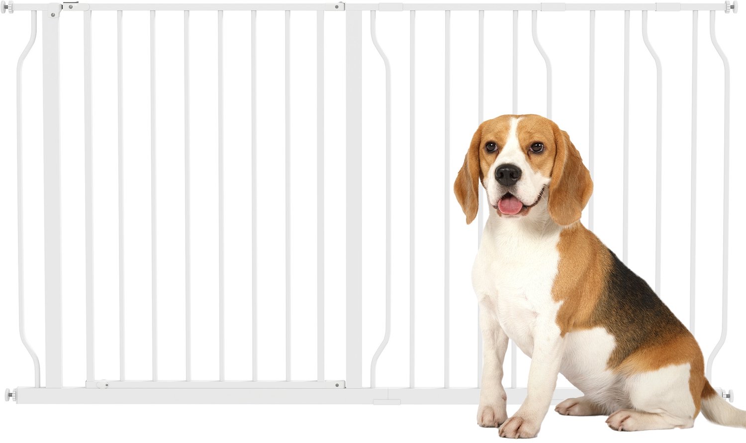 PawHut Hunde Türschutzgitter Treppenschutzgitter, 75-145 cm Hunde Türgitter, Klemmgitter, Schutzgitter, Zwei-Wege-Öffnung, Stahl, Weiß