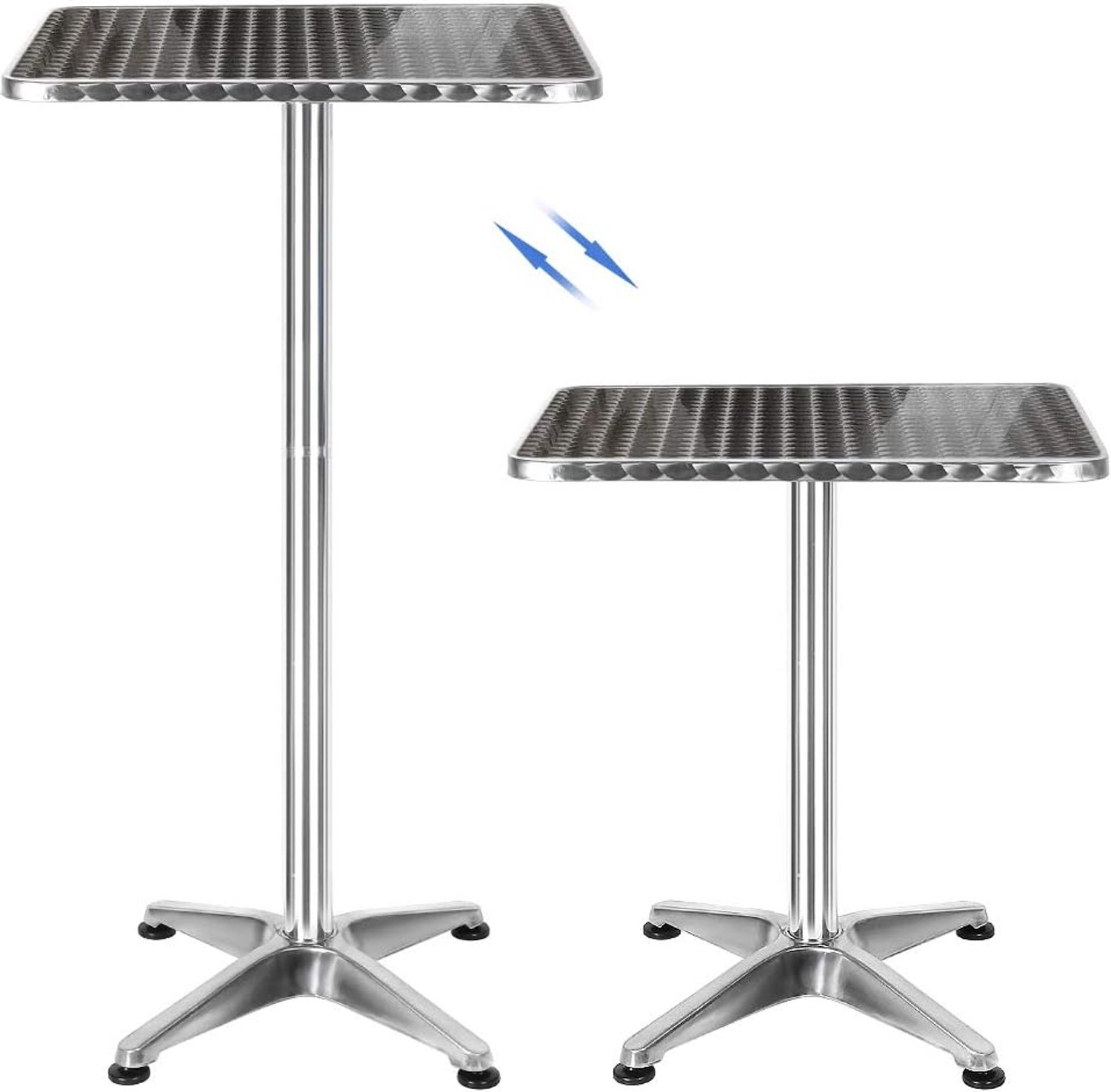 Bartafel, bistrotafel, inklapbaar, 2-in-1, bistrotafel, dienblad van roestvrij staal, in hoogte verstelbaar, 70 cm/110 cm, voor binnen en buiten, ontvangsttafel, 4 poten, Ø 60 cm (vierkant)