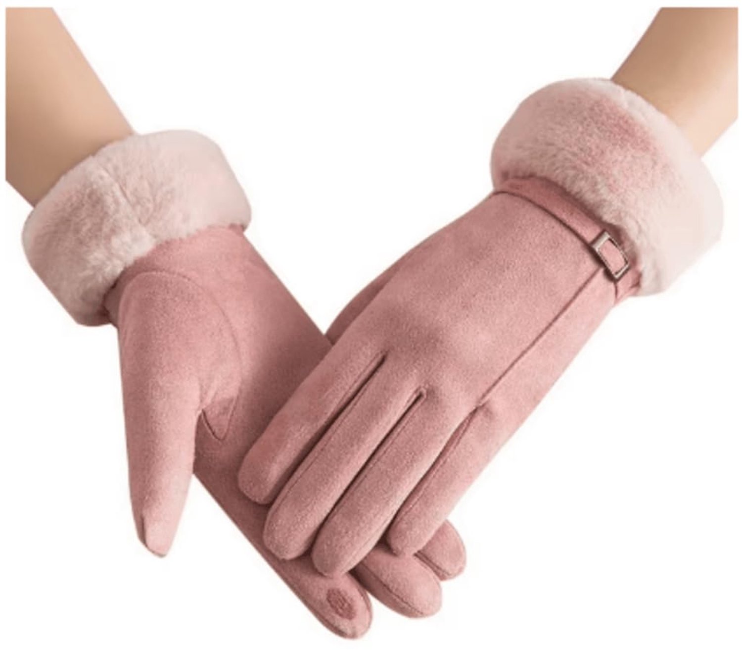 DJC BOUTIQUE Met bont gevoerde bontmanchetten elegante handschoenen met klein gespdetail, roze, One Size fits most not suitable for larger hands
