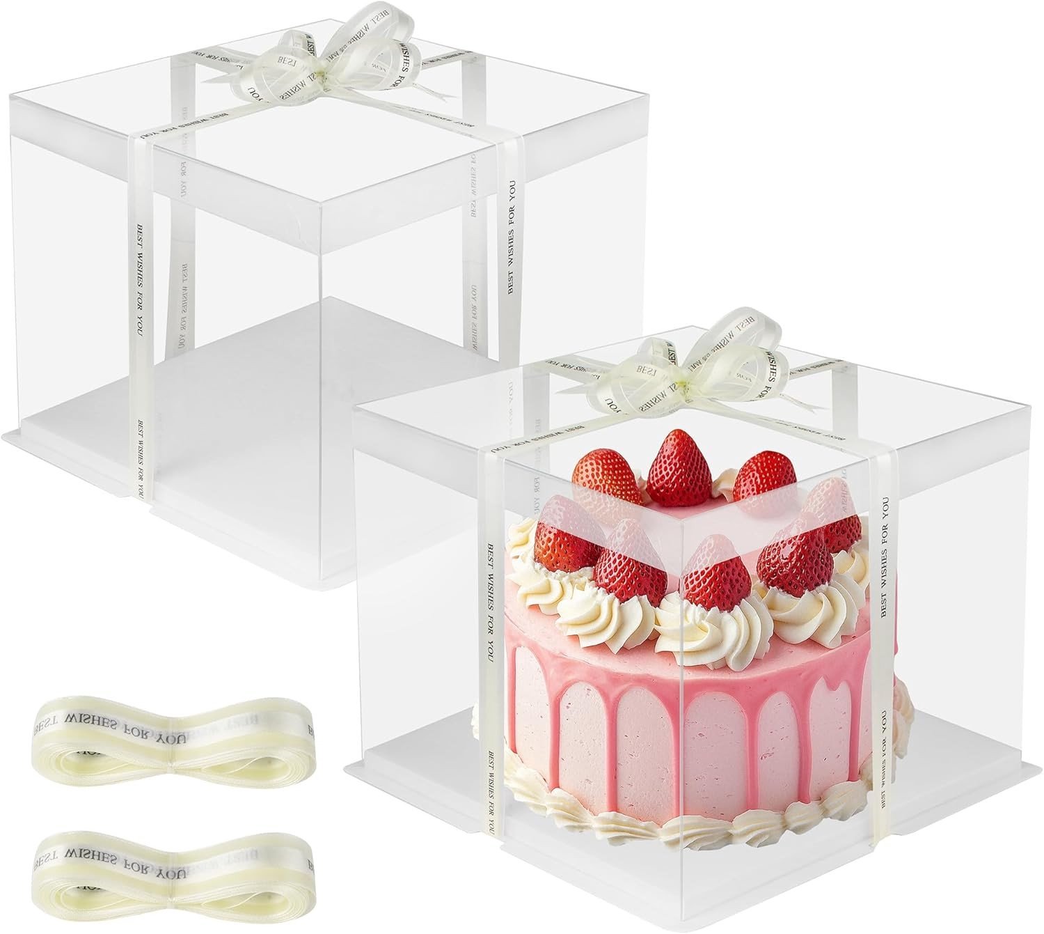 Transparante Taartdoos - Transparant - 30 x 30 x 25 cm - Cakeverpakking met Tape - Voor Geschenken