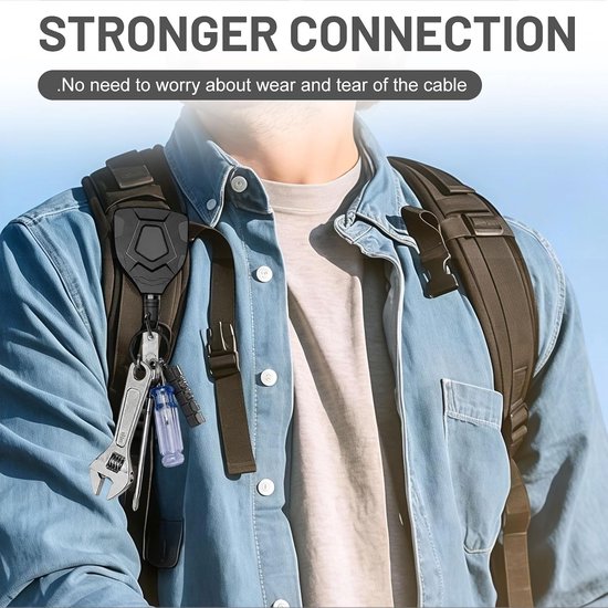 2 stuks uittrekbare sleutelhanger met badgehouder, uittrekbare badgehouder met riemclip, badgehouder met 60 cm staalkabel en sleutelring, uittrekbaar sleutelkoord, draagvermogen 8,0 oz — afbeelding 3