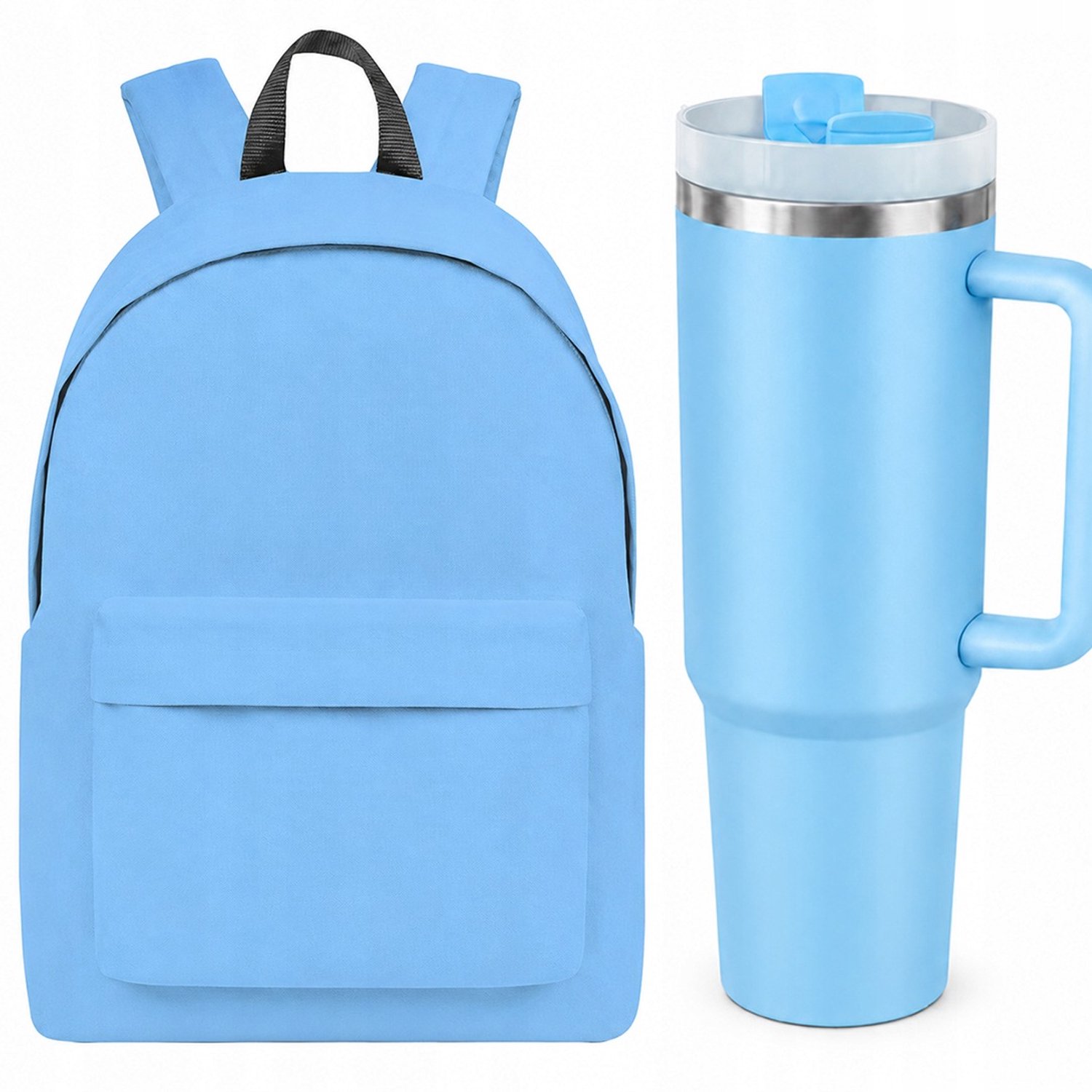 Blauwe Rugzak Set met Thermobeker - Ideaal voor School & Werk