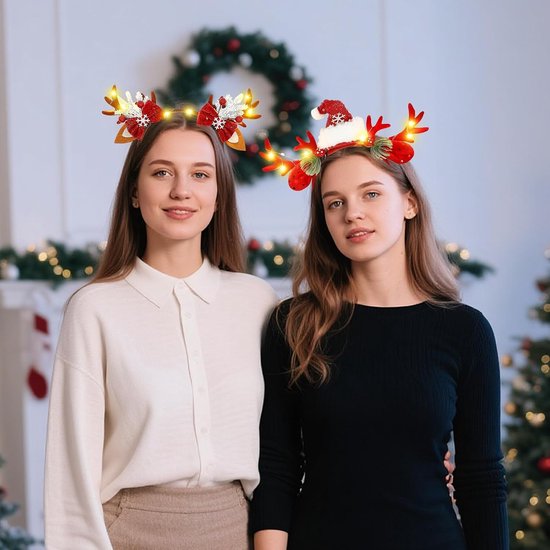 2 stuks kerstgewei haarband, kersthaarband, kerstgewei, haarband, Kerstmis, verlichte kersthoofdbanden met led, kersthaarband voor Kerstmis, vakantie, feest — afbeelding 2