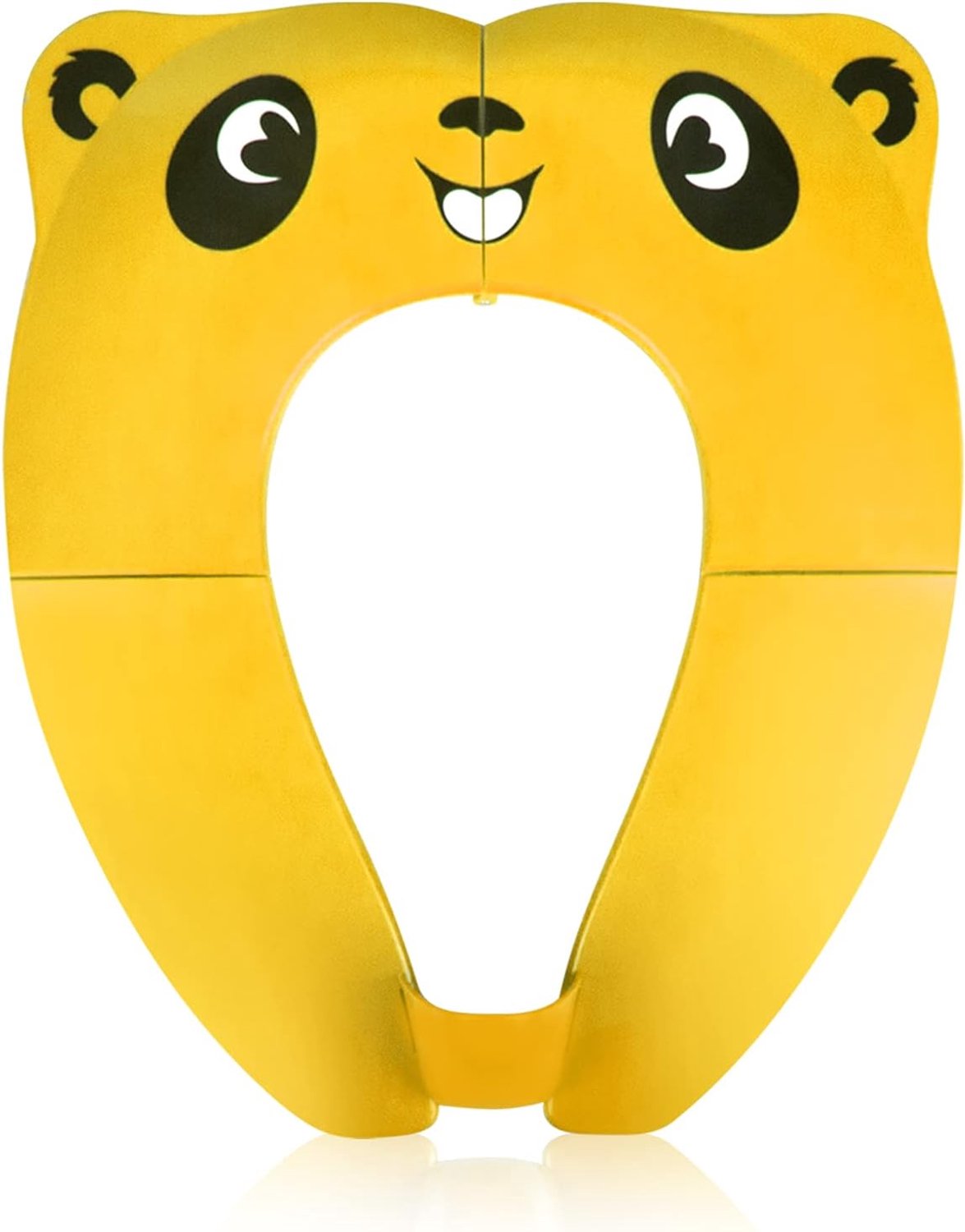 Babytoiletbril, opvouwbaar kindertoilet, kindertoiletbril, draagbaar, voor jongens en meisjes, met 8 antislip pads en 1 draagtas, panda geel