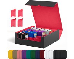 UAONO Verzamelkaartendoos, meer dan 2400 MTG Commander kaarten met 24 kleurrijke scheidingswanden, Magic TCG PTCG kaarthouder (zwart en rood)