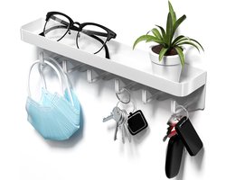 Newaner Key rack with shelf and 6 hooks, white, space-saving organiser, key rack, keyboard, no drilling, wall mounted for storing keys on entrance, ha
