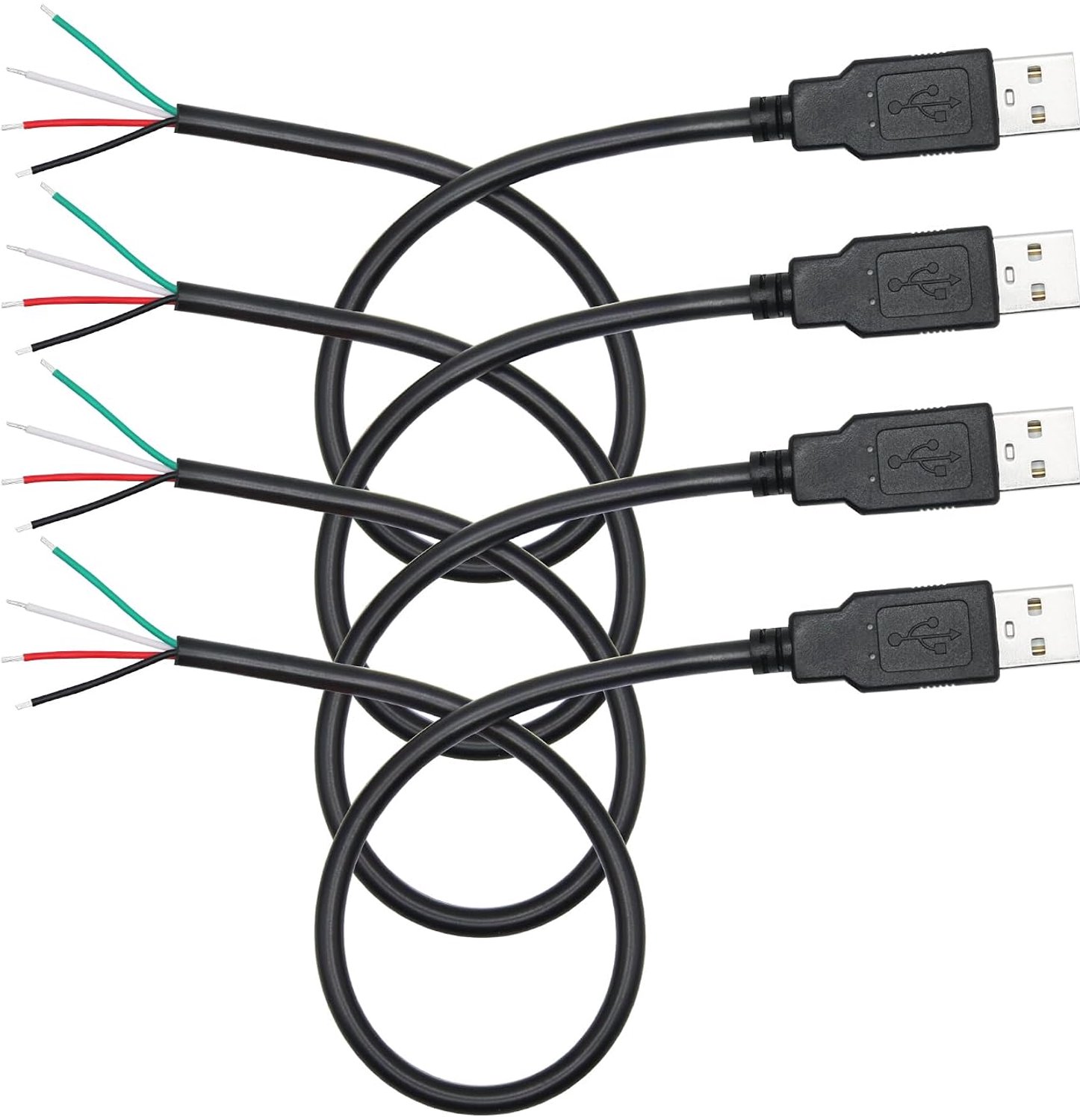 4pcs USB A Plug to 4 Pin Bare Cable 11 inch, 22 AWG 5V/3A Plug, 4 Pin Pigtail with Open End, Power and Data, for - ShopVlot