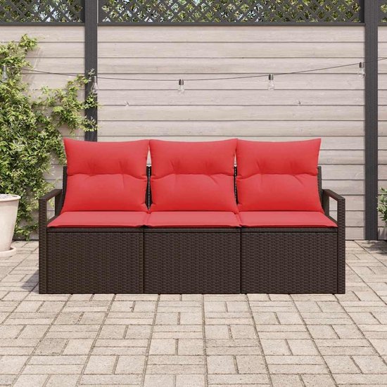 Poly rattan modulaire tuinset bruin 3 delig — afbeelding 3