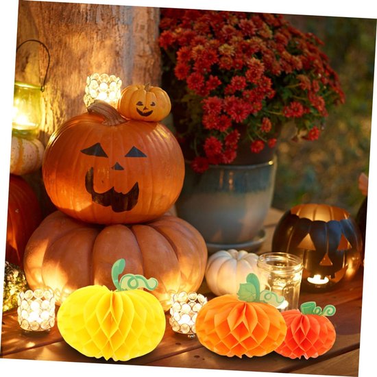 6 Stuks Halloween Papieren Pompoen Honingraat Hangende Feestversiering in Levendige Kleuren Herbruikbaar Geschikt voor Diverse Feestlocaties — afbeelding 2