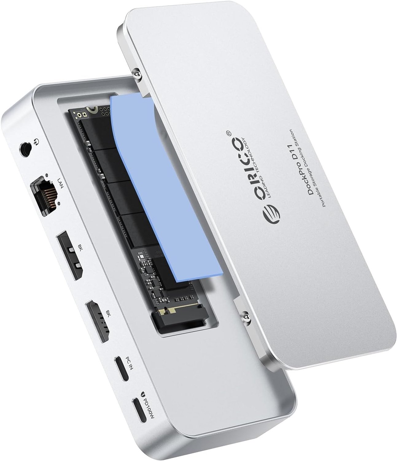 11-in-1 Docking Station met 8TB M.2 NVMe/SATA SSD Enclosure, Laptop Dock voor 2 Monitoren, HDMI, USB-A/C 10Gbps, 100W PD, Ethernet, USB C Hub voor MacBook en PC