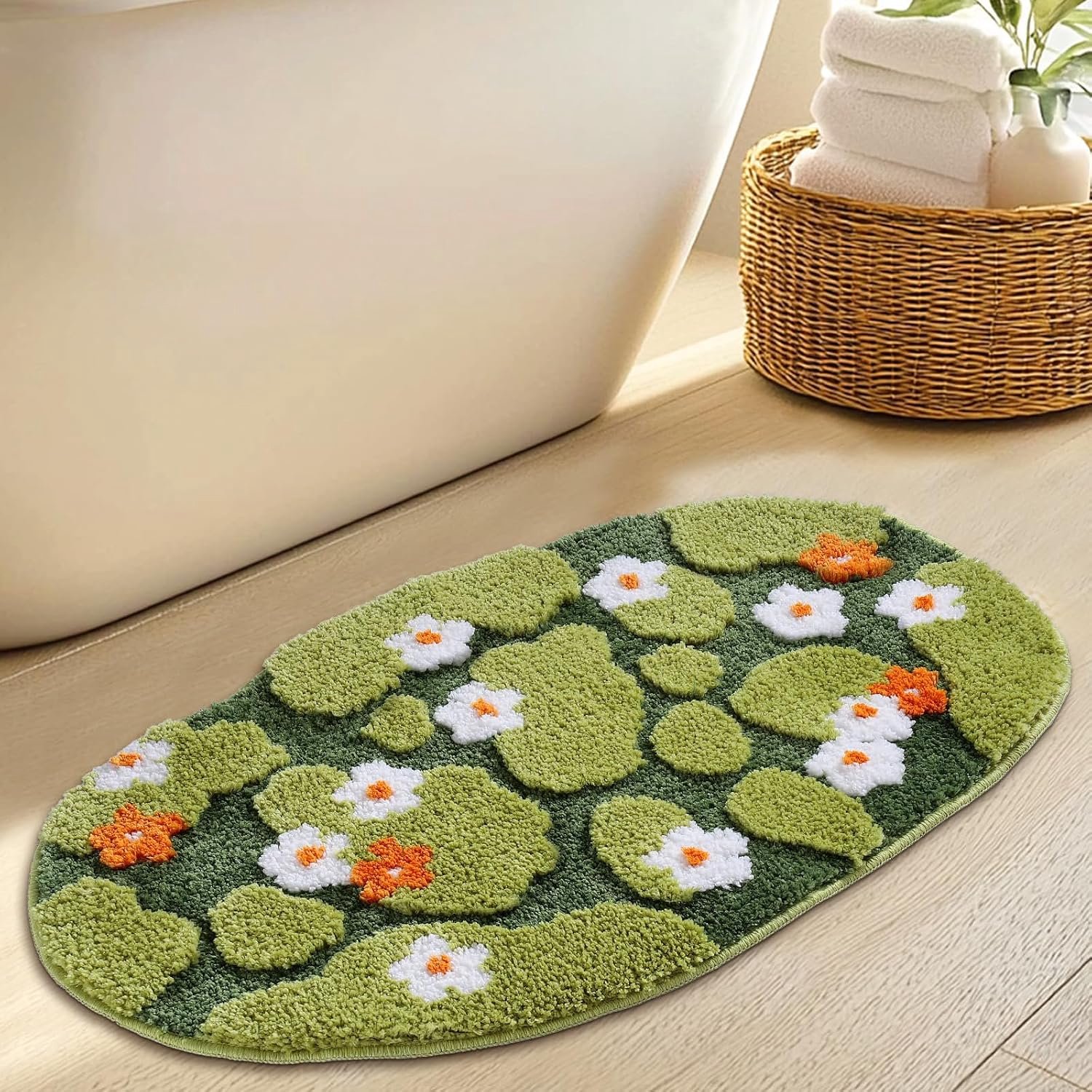 Badmat 50x100cm - Groen 3D Mosontwerp - Zacht Microfiber - Absorberend en Antislip - ShopVlot