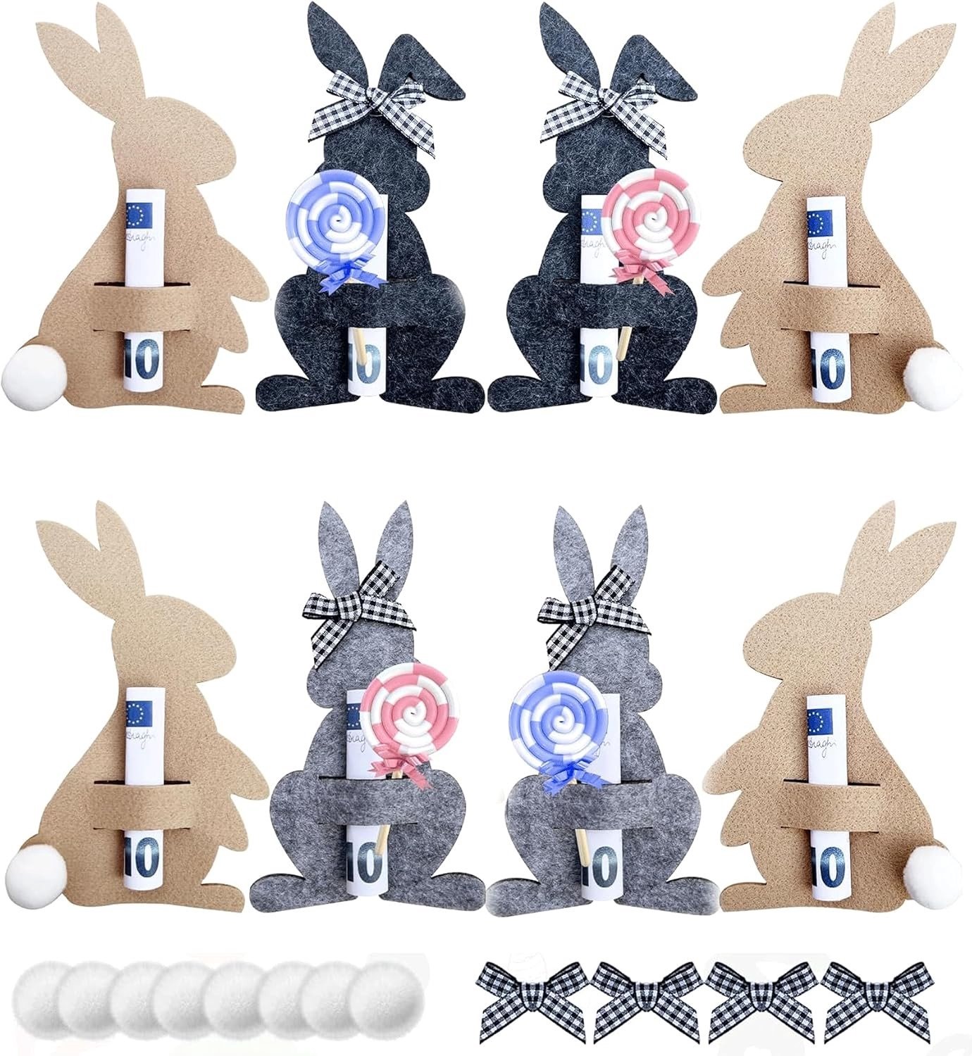 Easter Geld Cadeauset met 8 Leuke Paashaas Decoraties, Originele Geschenkideeën voor Kinderen en Volwassenen