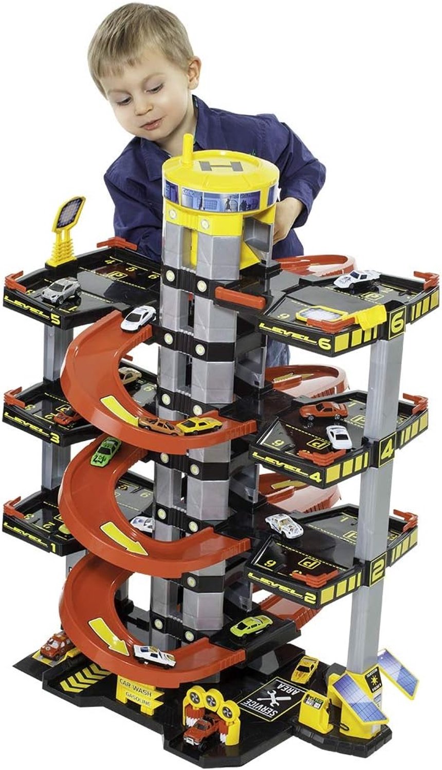 QEVA Autogarage Speelgoed - Parkeergarage Speelgoed - Speelgoed Garage - Meerkleurig - 60cm x 45cm x 75cm